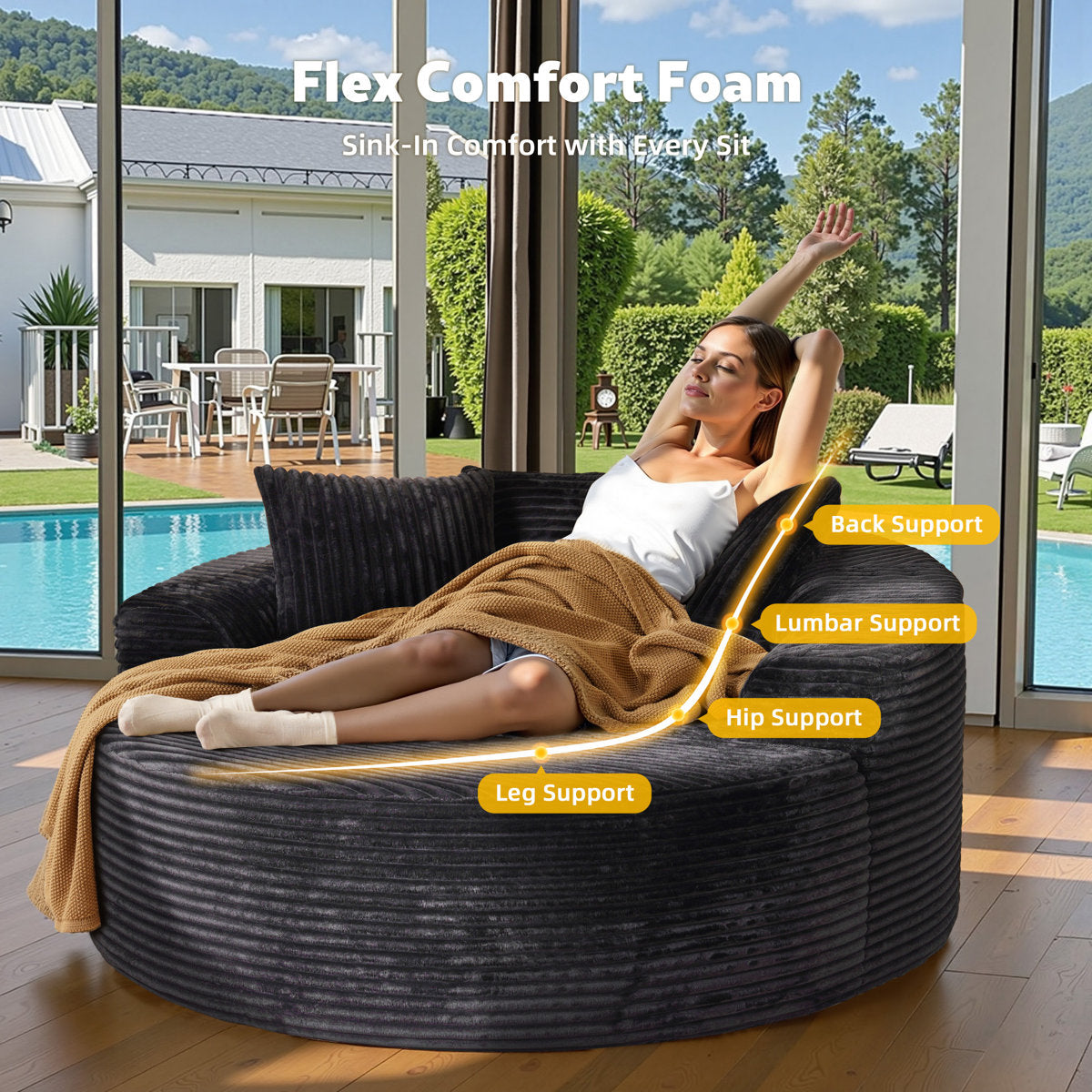 3-Piece No-Assembly Living Room Set, Modern Sectional Sofa With Loveseat And Chaise Lounge