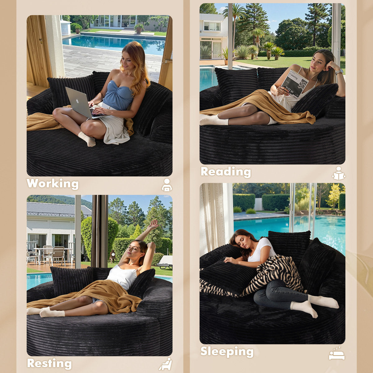 3-Piece No-Assembly Living Room Set, Modern Sectional Sofa With Loveseat And Chaise Lounge