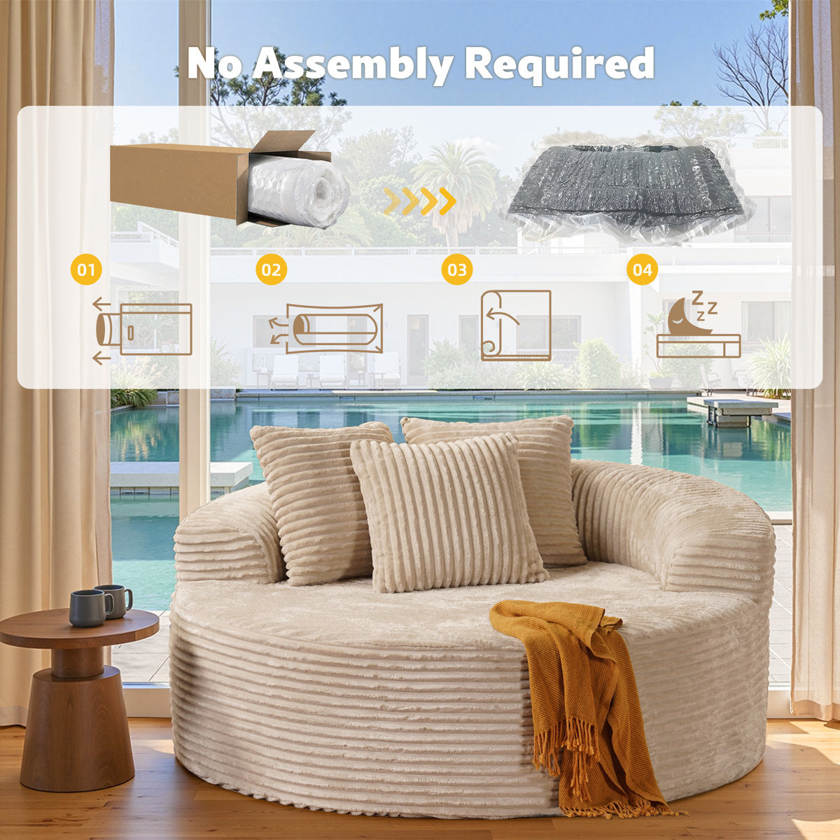 3-Piece No-Assembly Living Room Set, Modern Sectional Sofa With Loveseat And Chaise Lounge