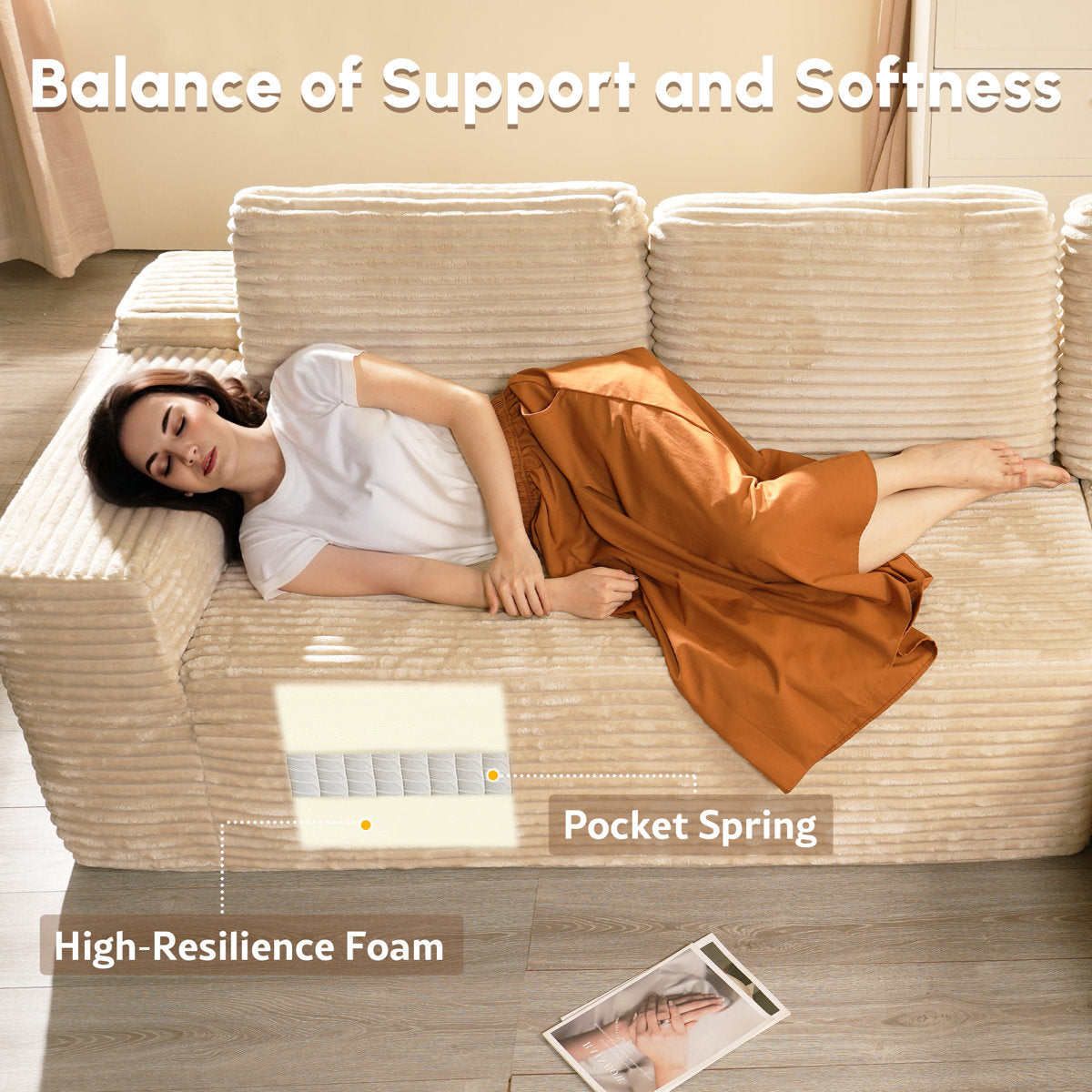 3-Piece No-Assembly Living Room Set, Modern Sectional Sofa With Loveseat And Chaise Lounge