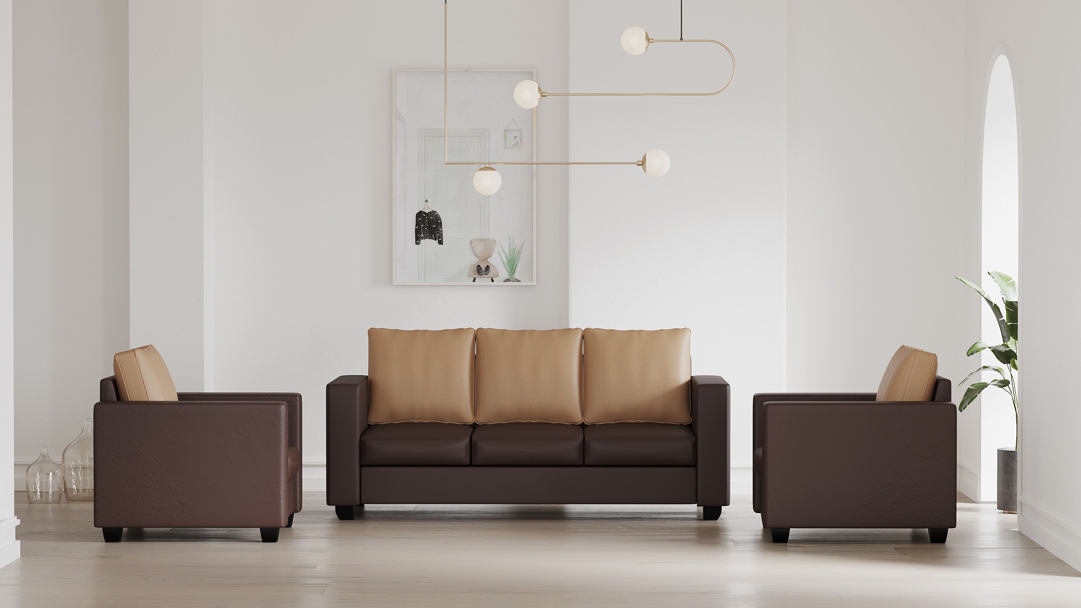 Westido 3 + 1 + 1 Sofa in Cream Brown Finish