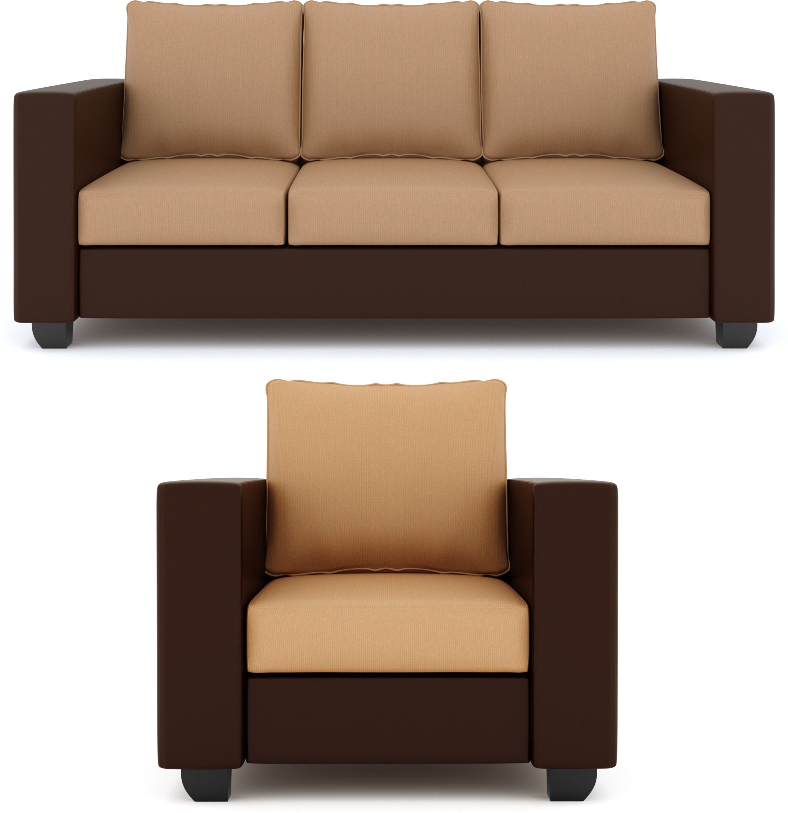 Westido Premium Cream Brown 3 + 1 + 1 Sofa Set
