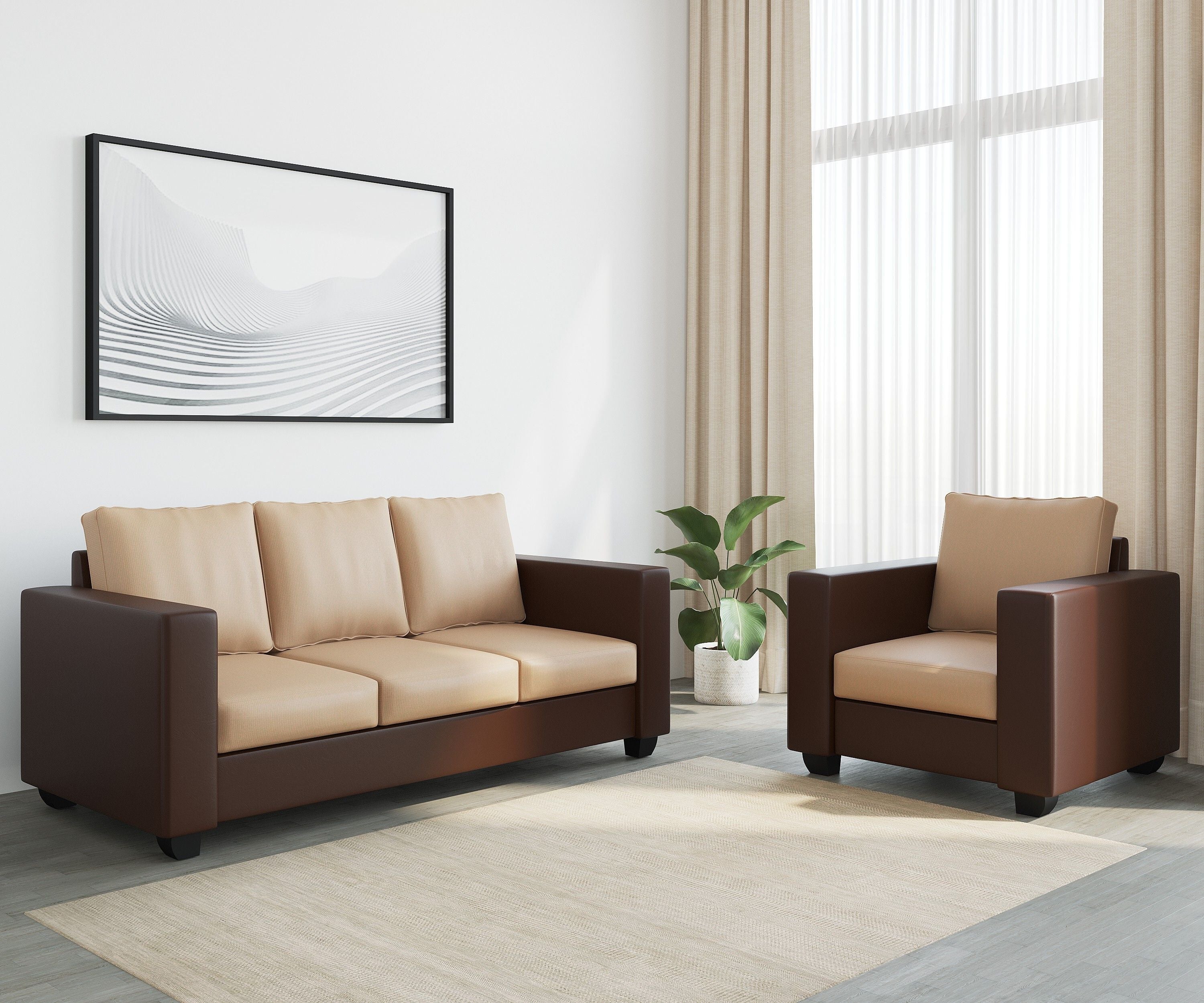 Westido Premium Cream Brown 3 + 1 + 1 Sofa Set