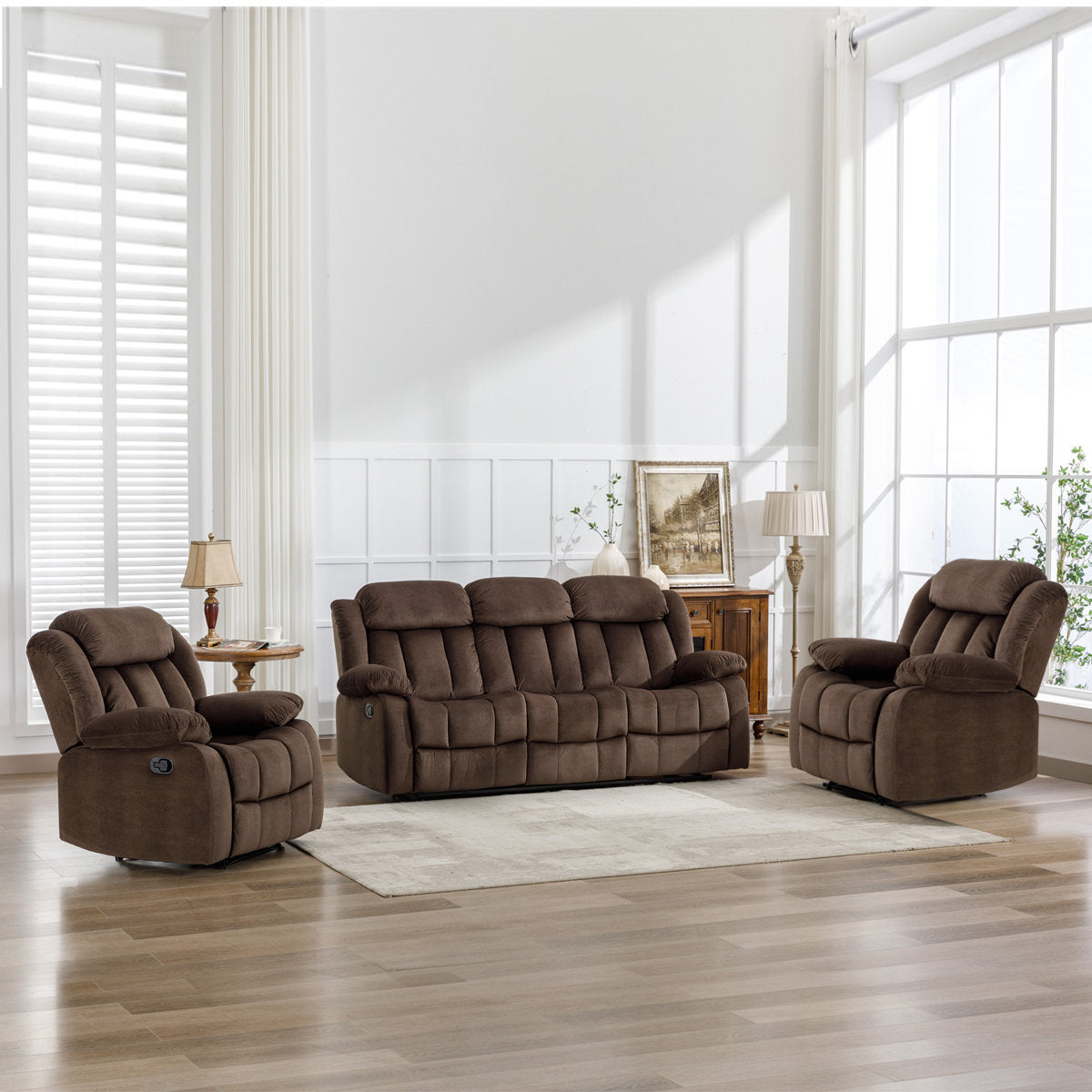 3 - Piece Manual Reclining Living Room Set, Couch Sets With Recliners