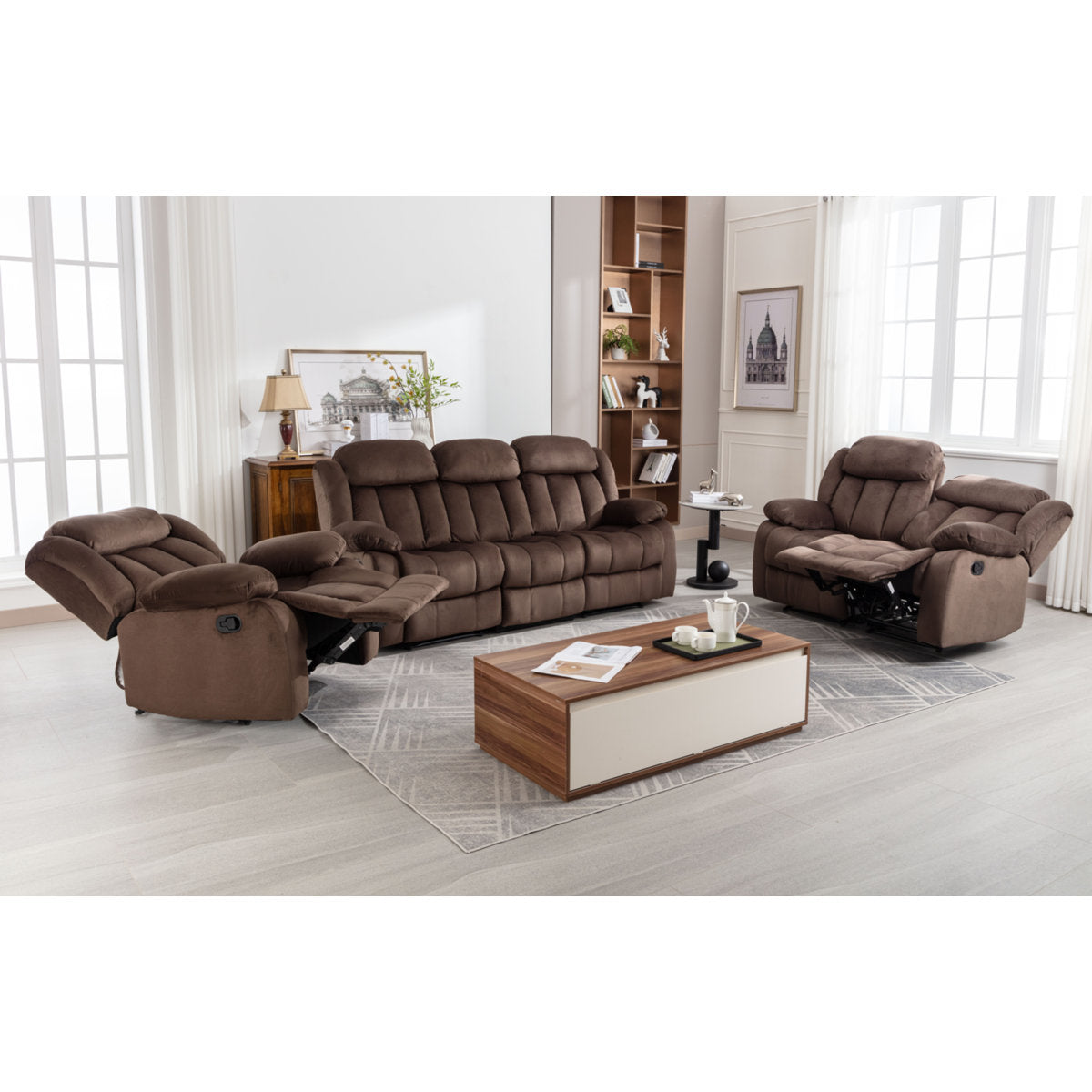 3 - Piece Modern Microfiber Upholstered Reclining Living Room Sets