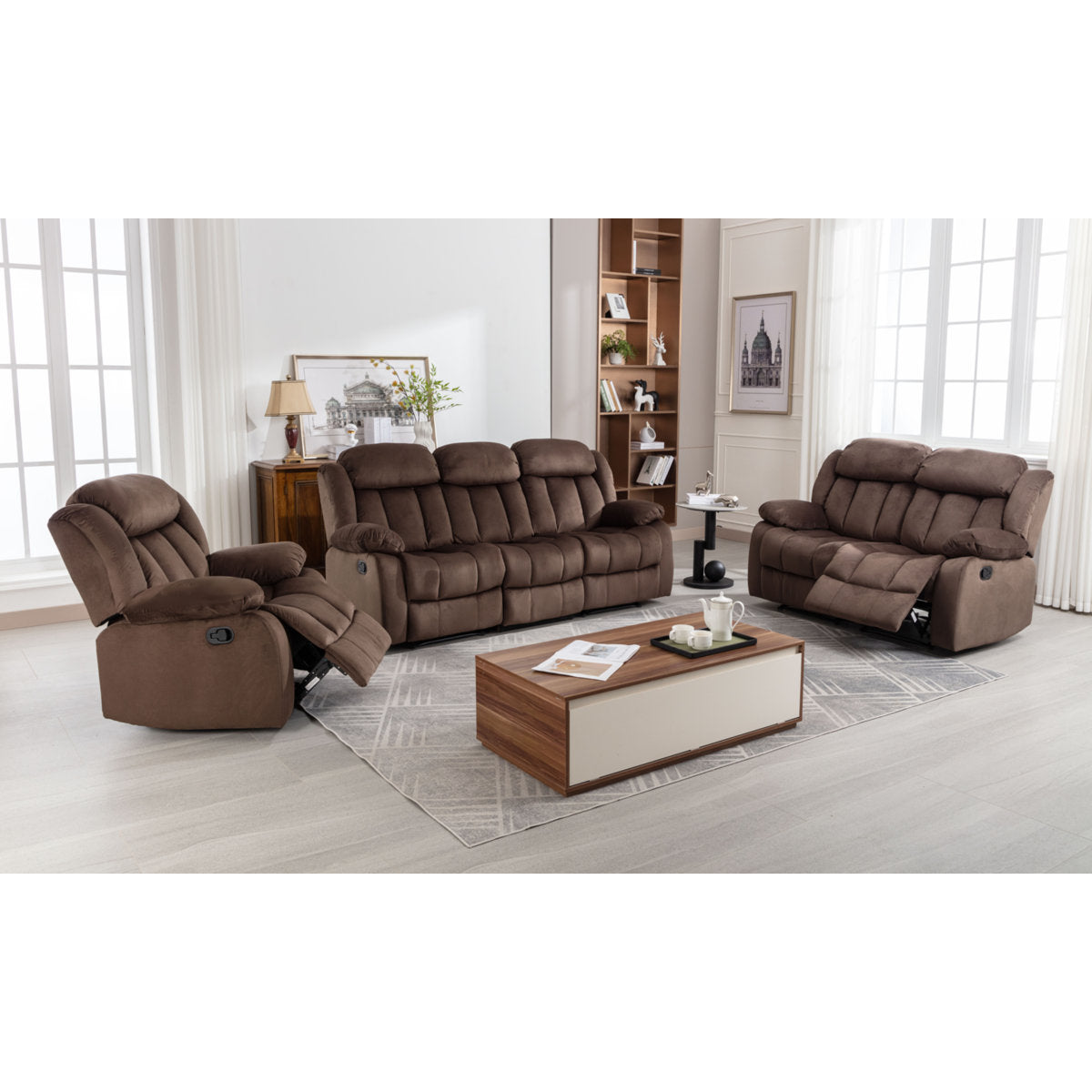 3 - Piece Modern Microfiber Upholstered Reclining Living Room Sets