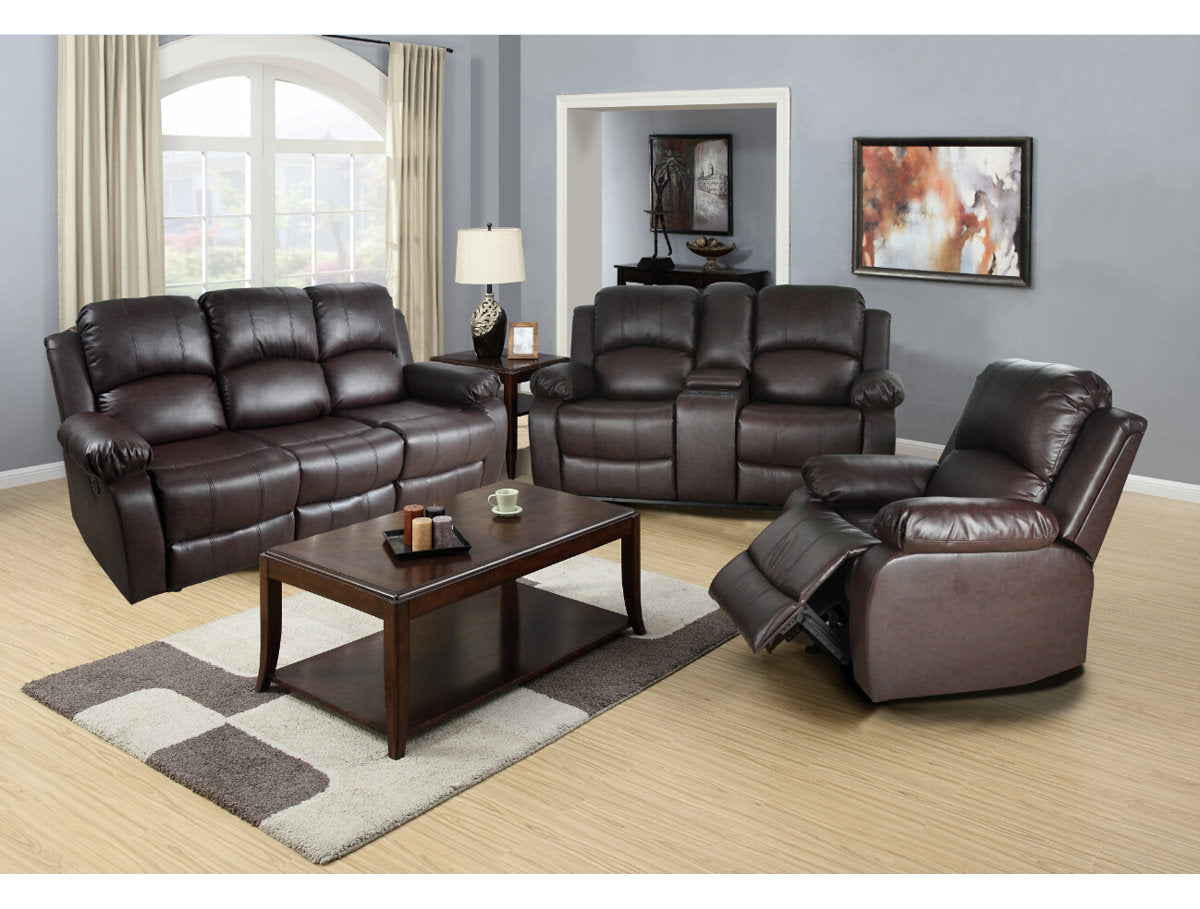3 Piece Vegan Leather Manual Reclining Living Room Sofa Set