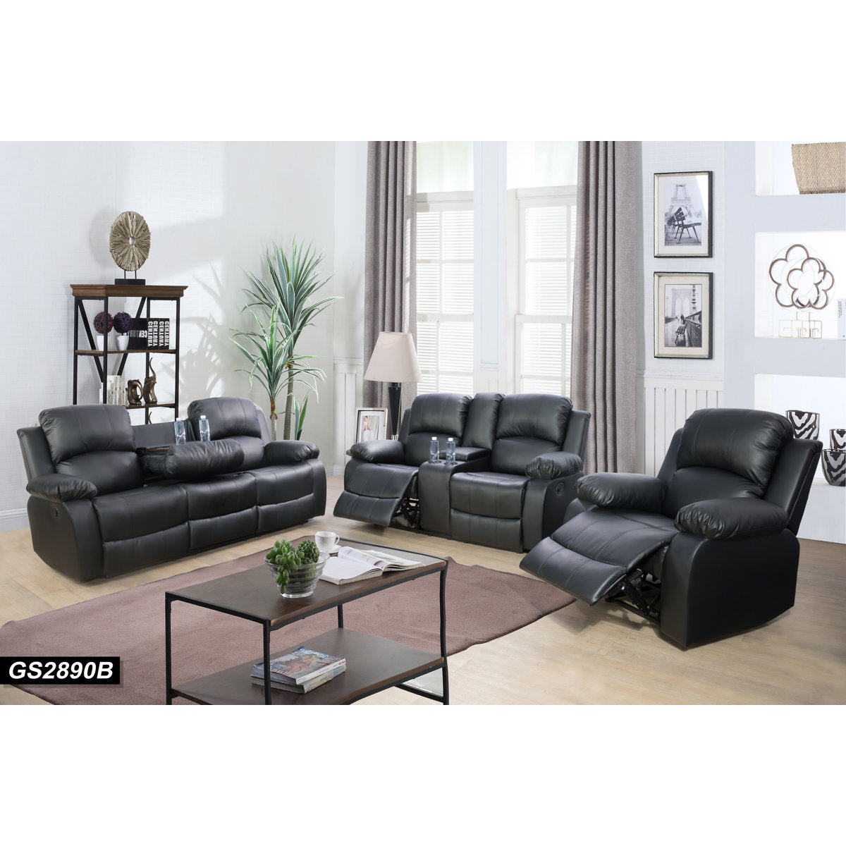 3 Piece Vegan Leather Manual Reclining Living Room Sofa Set