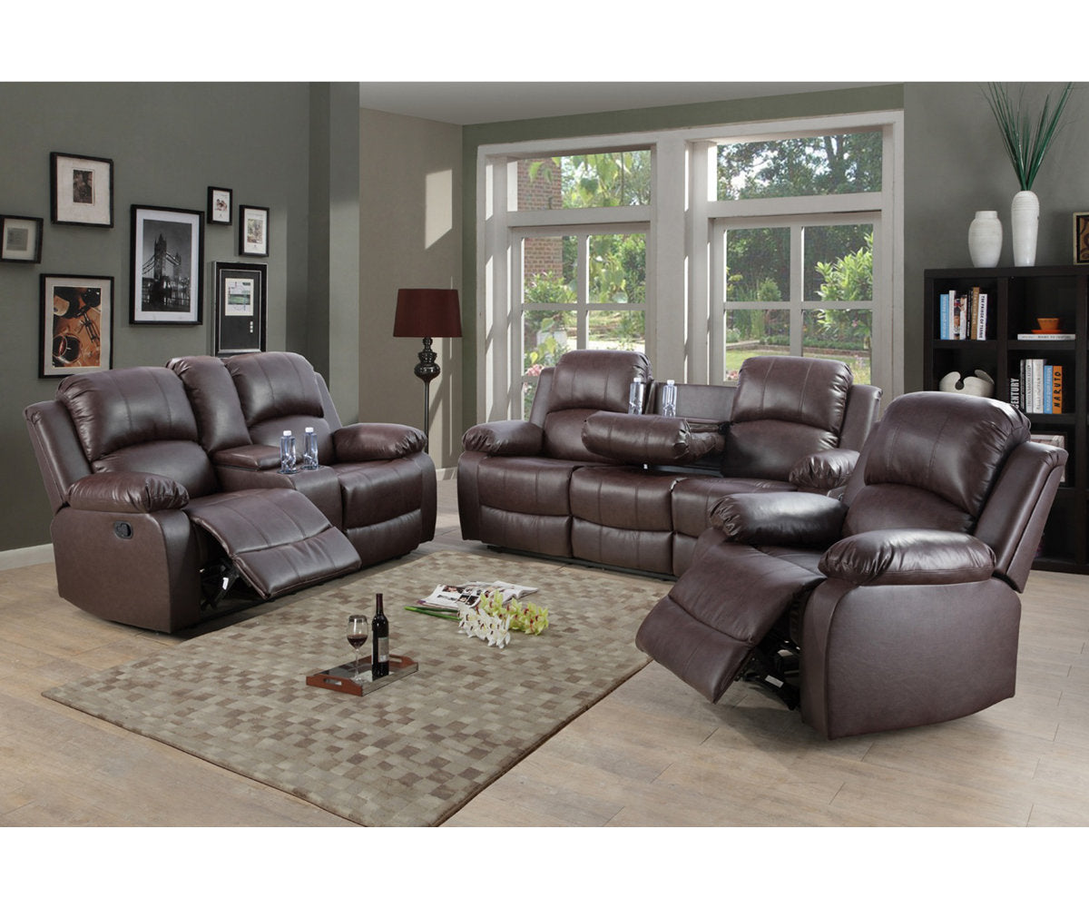 3 Piece Vegan Leather Manual Reclining Living Room Sofa Set