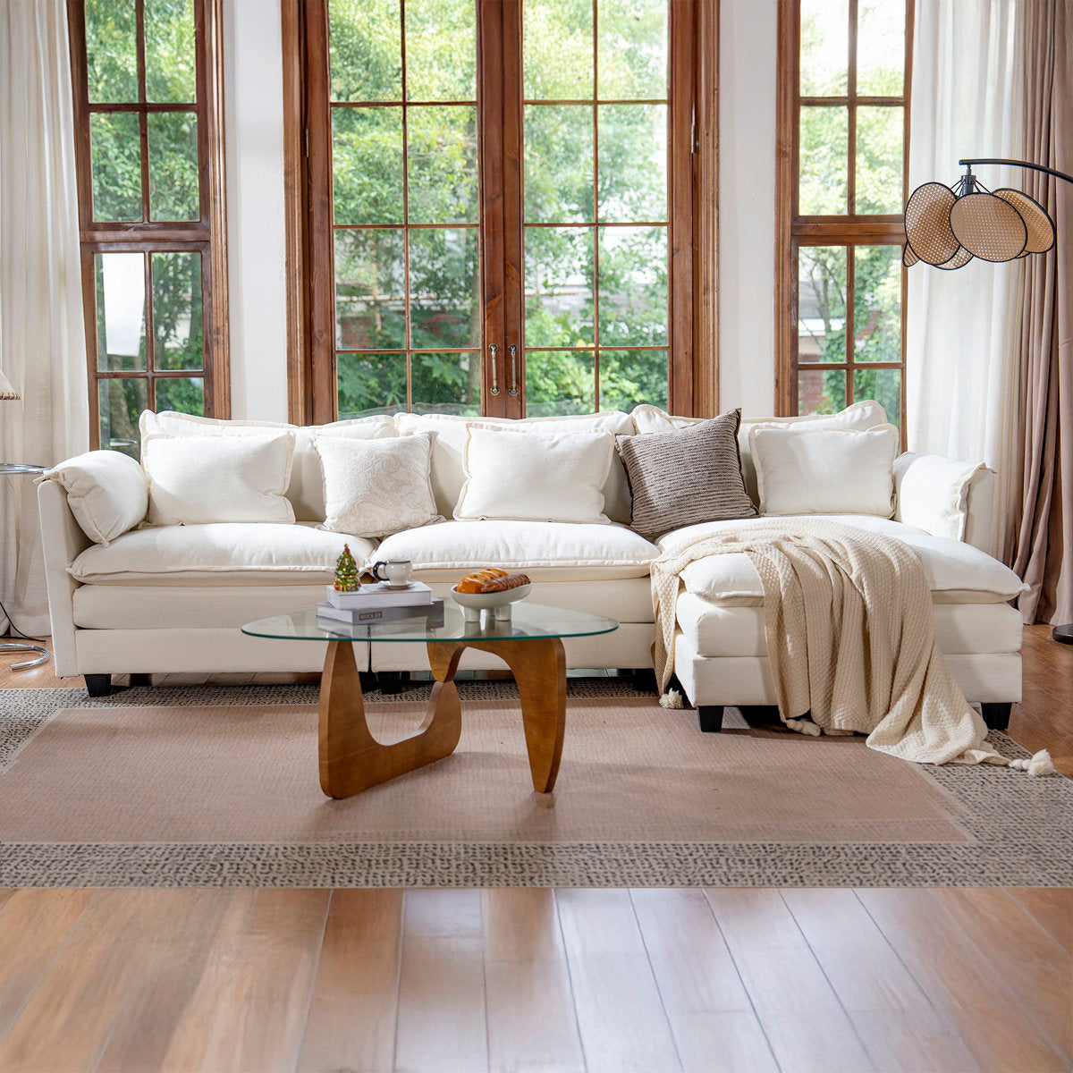 4-Piece 115'' Reversible Modern Upholstered L-Shape Sectional Sofa With Ottoman- Premium Fabric