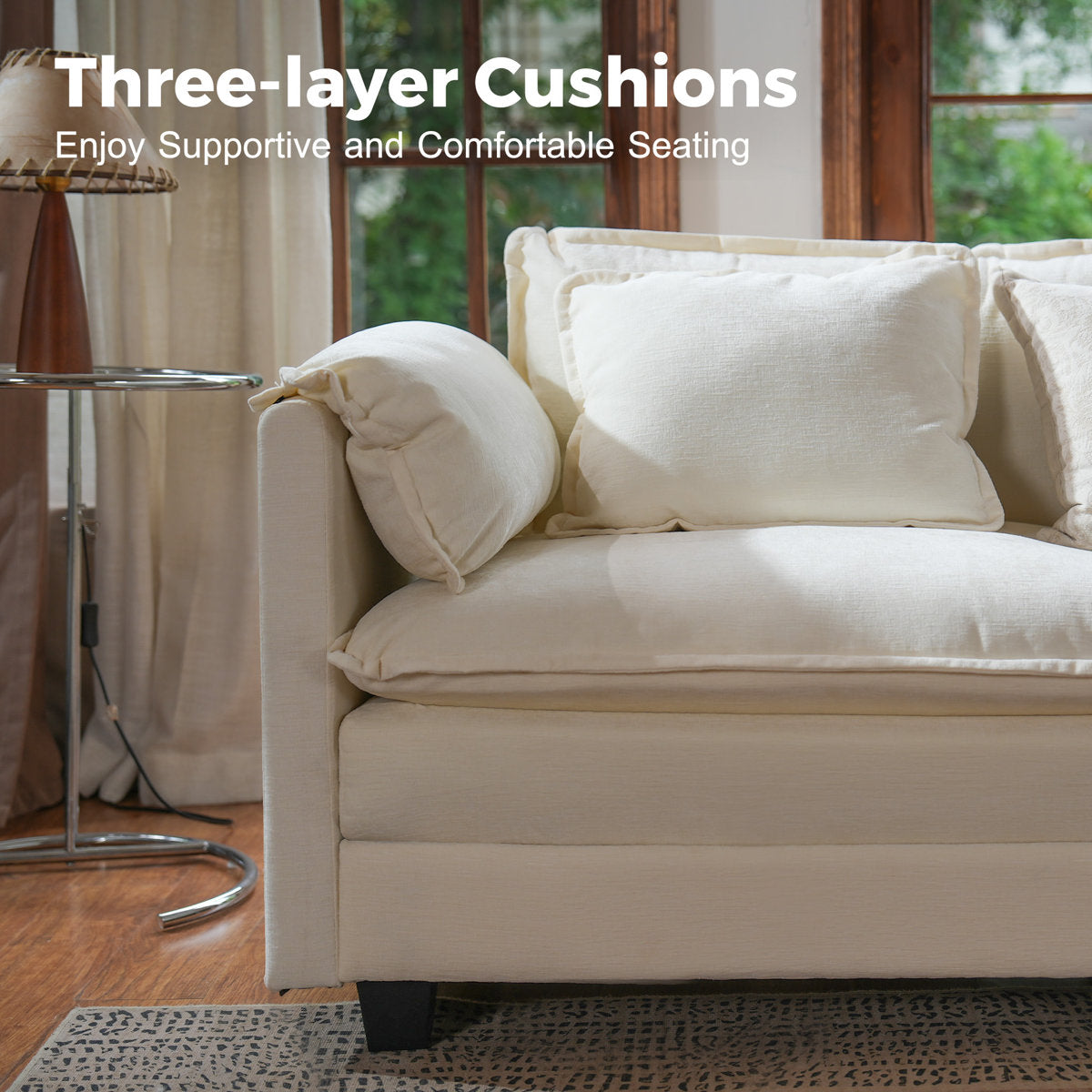 4-Piece 115'' Reversible Modern Upholstered L-Shape Sectional Sofa With Ottoman- Premium Fabric