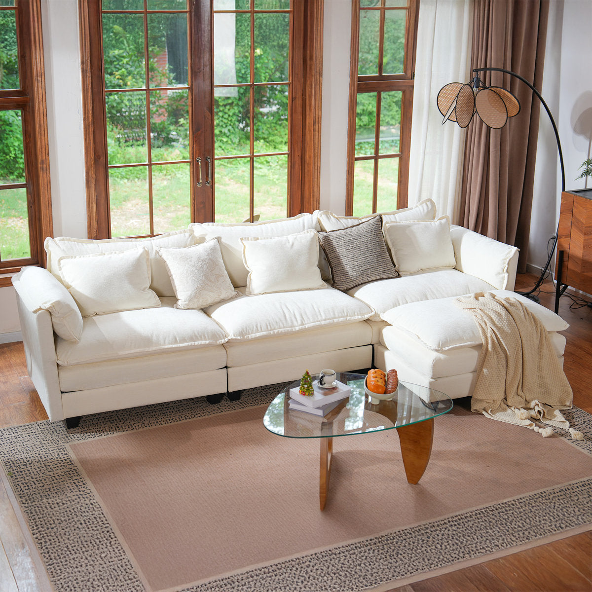 4-Piece 115'' Reversible Modern Upholstered L-Shape Sectional Sofa With Ottoman- Premium Fabric