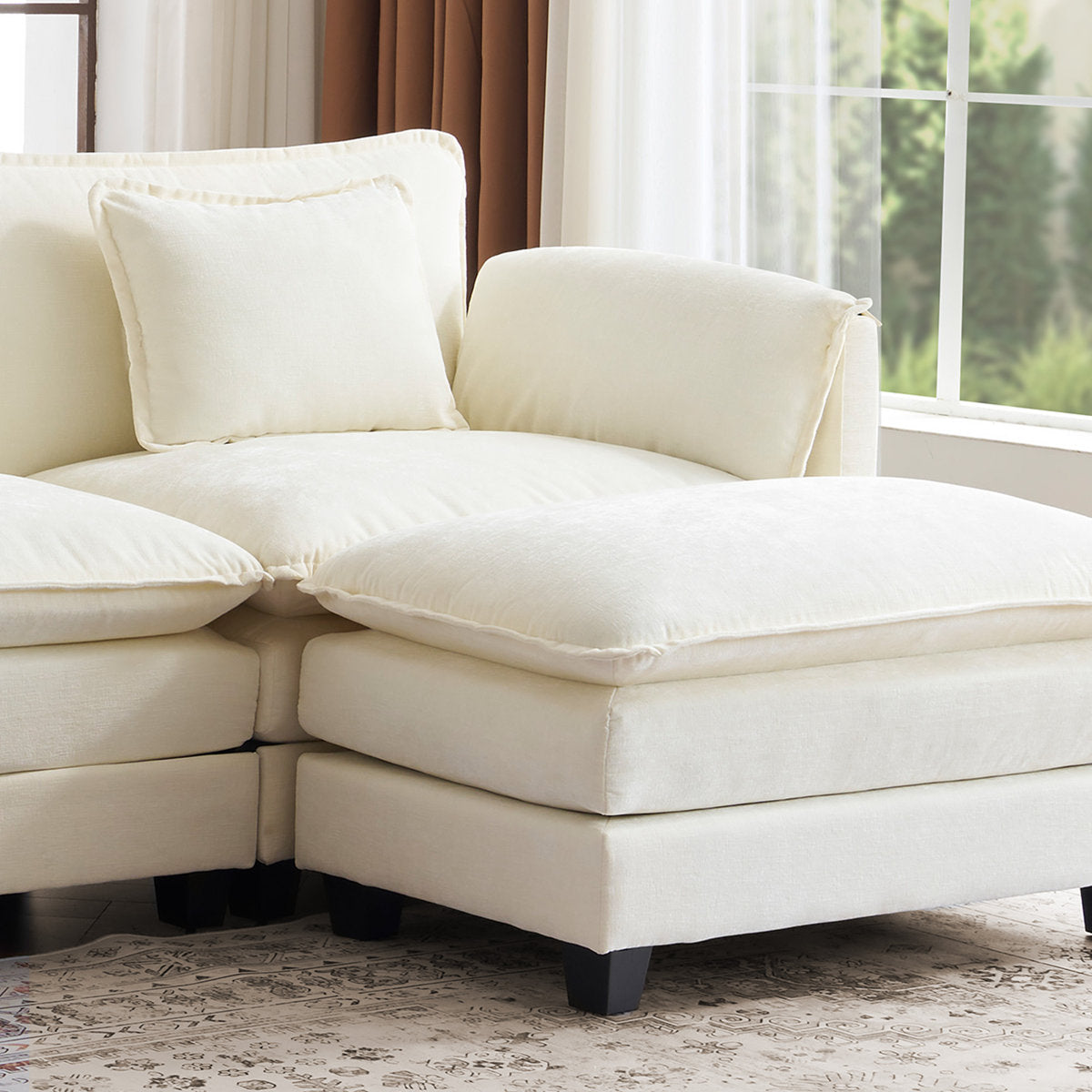 4-Piece 115'' Reversible Modern Upholstered L-Shape Sectional Sofa With Ottoman- Premium Fabric