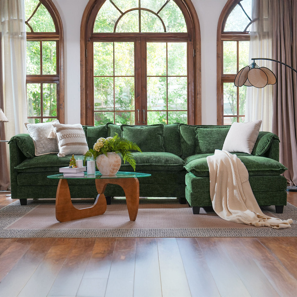 4-Piece 115'' Reversible Modern Upholstered L-Shape Sectional Sofa With Ottoman- Premium Fabric