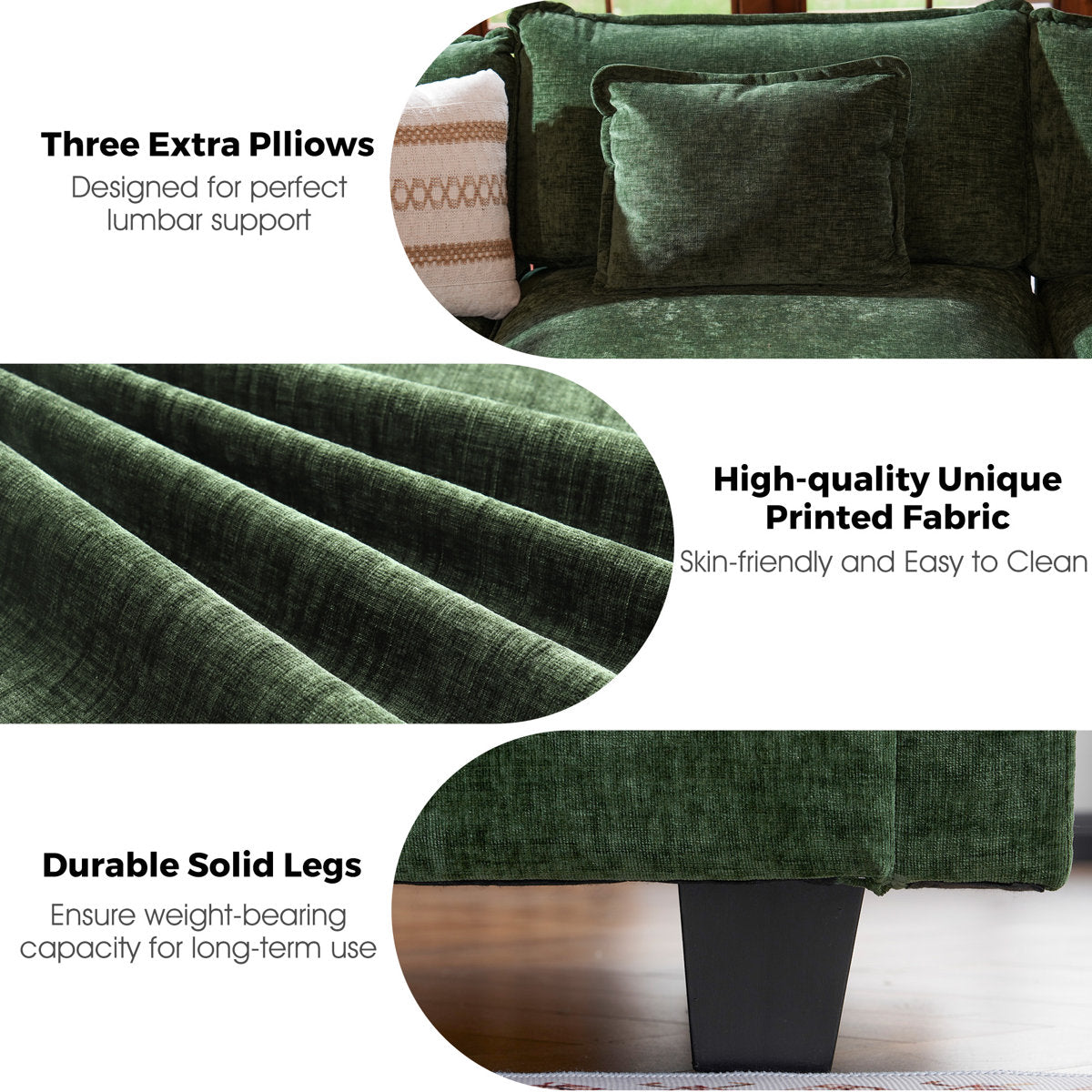 4-Piece 115'' Reversible Modern Upholstered L-Shape Sectional Sofa With Ottoman- Premium Fabric
