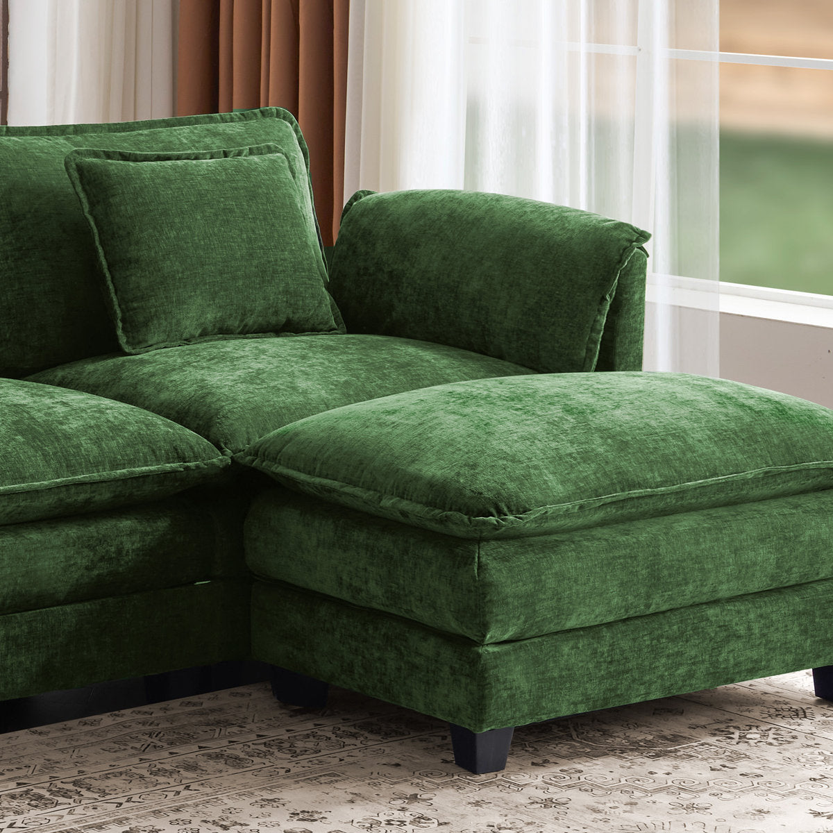 4-Piece 115'' Reversible Modern Upholstered L-Shape Sectional Sofa With Ottoman- Premium Fabric