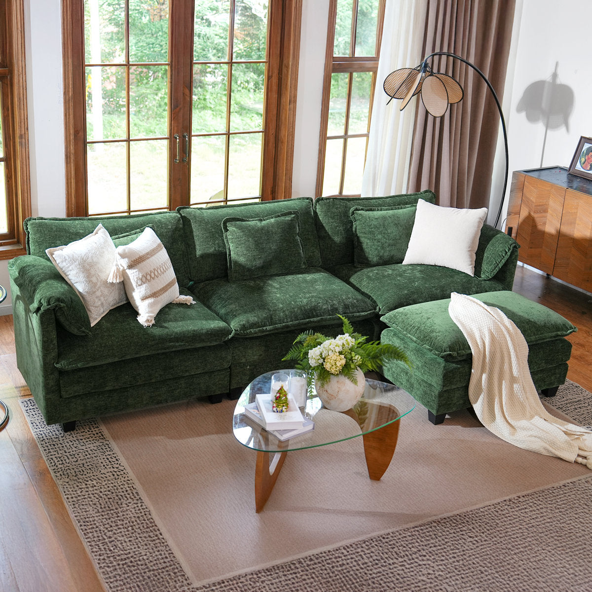 4-Piece 115'' Reversible Modern Upholstered L-Shape Sectional Sofa With Ottoman- Premium Fabric