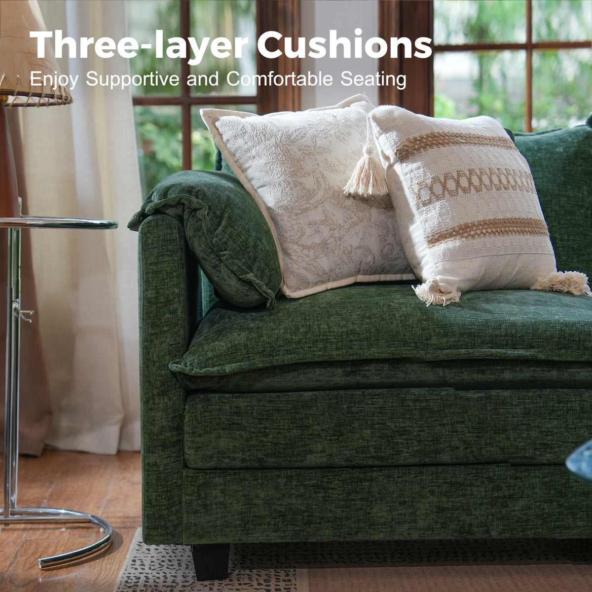 4-Piece 115'' Reversible Modern Upholstered L-Shape Sectional Sofa With Ottoman- Premium Fabric