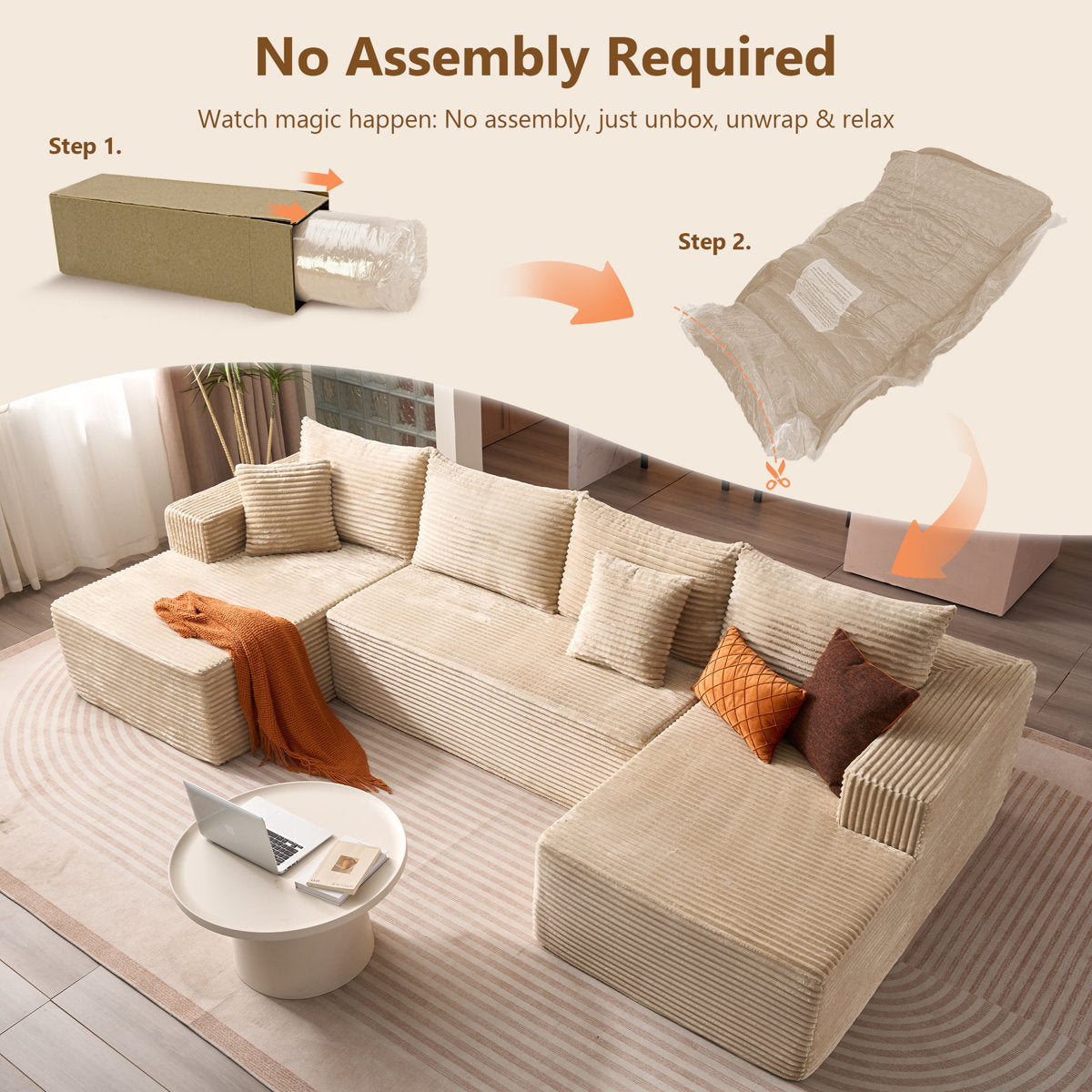 4-Seater Oversized Modular Corduroy Sectional Couch