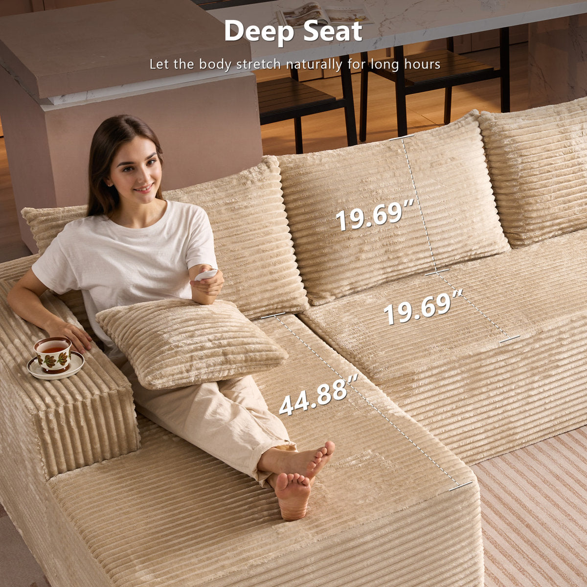 4-Seater Oversized Modular Corduroy Sectional Couch