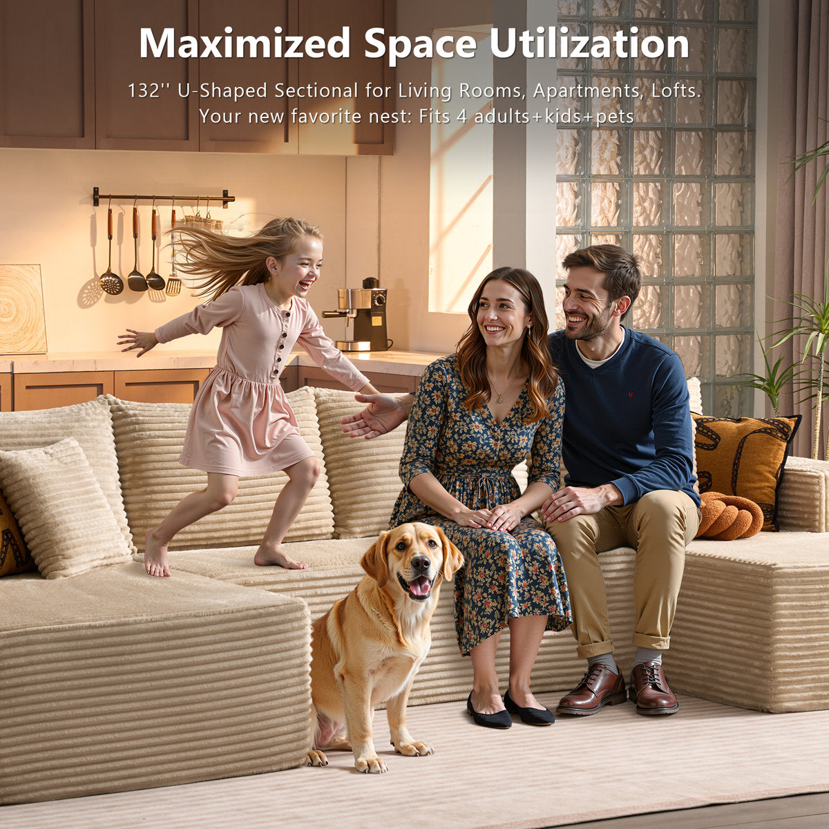 4-Seater Oversized Modular Corduroy Sectional Couch