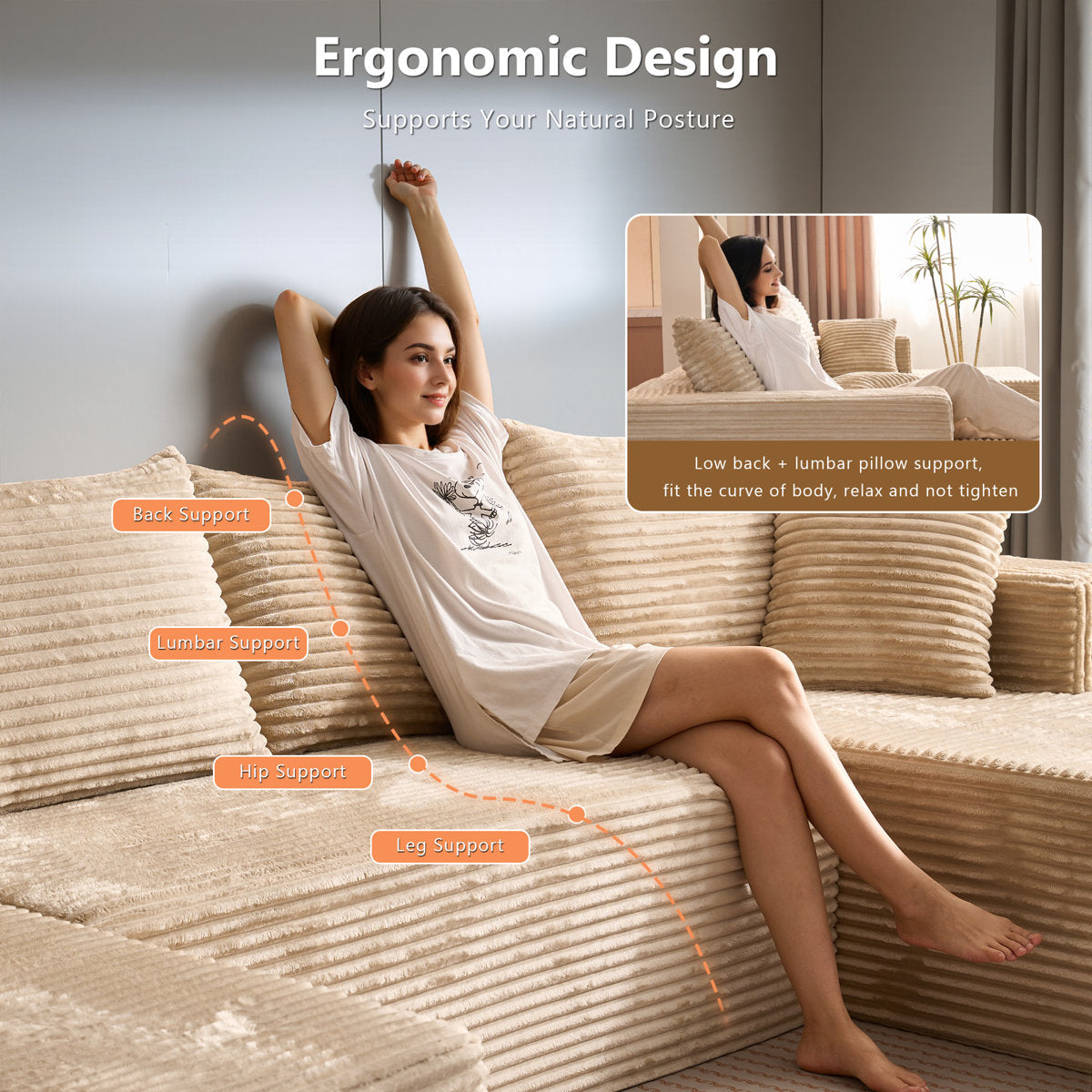 4-Seater Oversized Modular Corduroy Sectional Couch