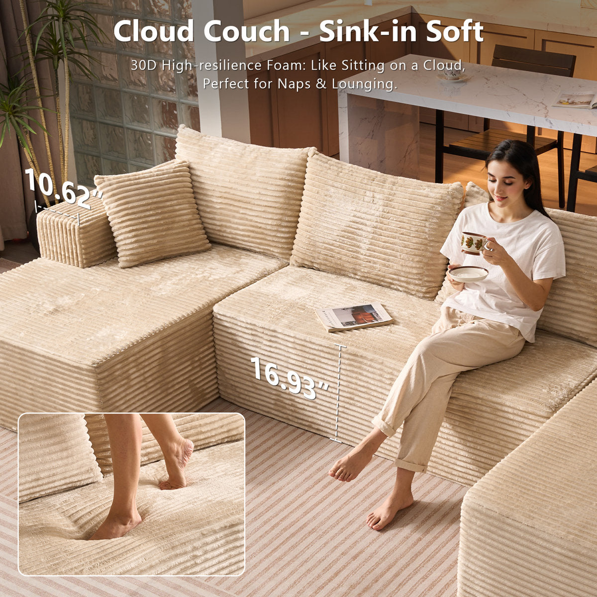 4-Seater Oversized Modular Corduroy Sectional Couch