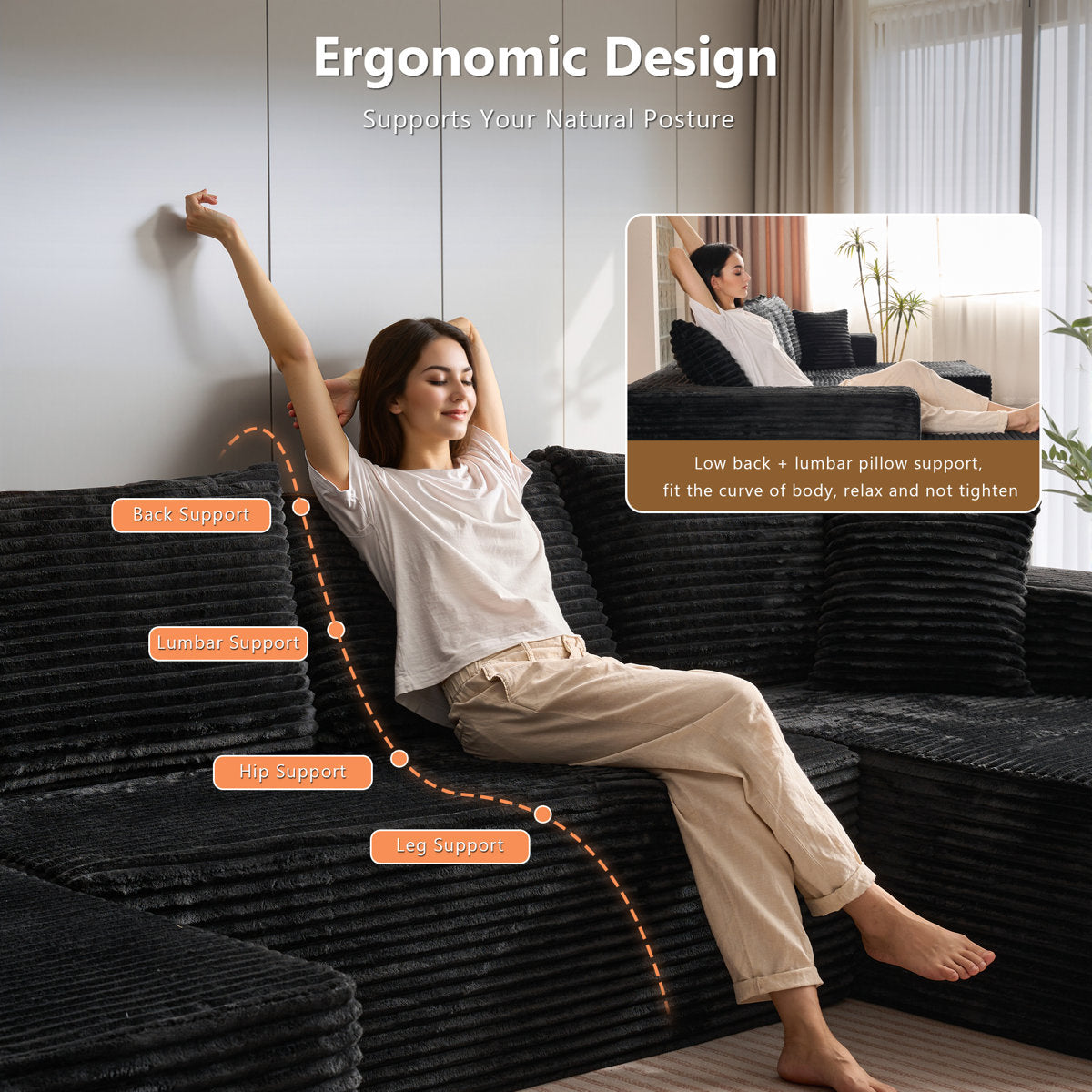 4-Seater Oversized Modular Corduroy Sectional Couch