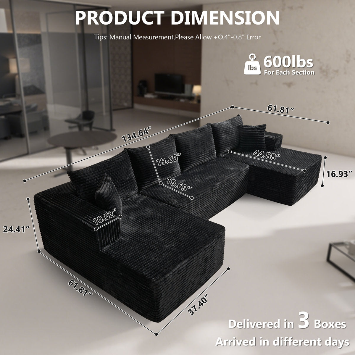 4-Seater Oversized Modular Corduroy Sectional Couch