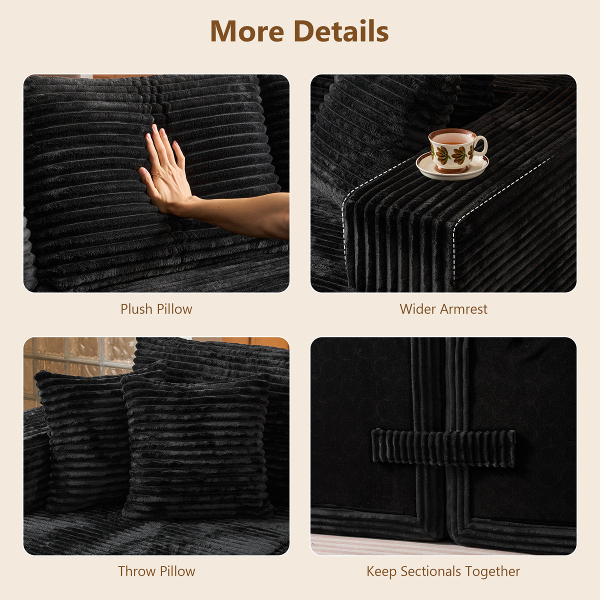 4-Seater Oversized Modular Corduroy Sectional Couch