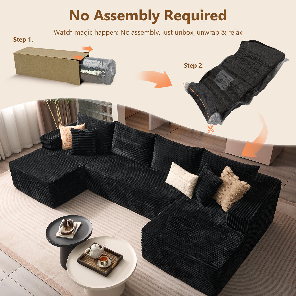 4-Seater Oversized Modular Corduroy Sectional Couch