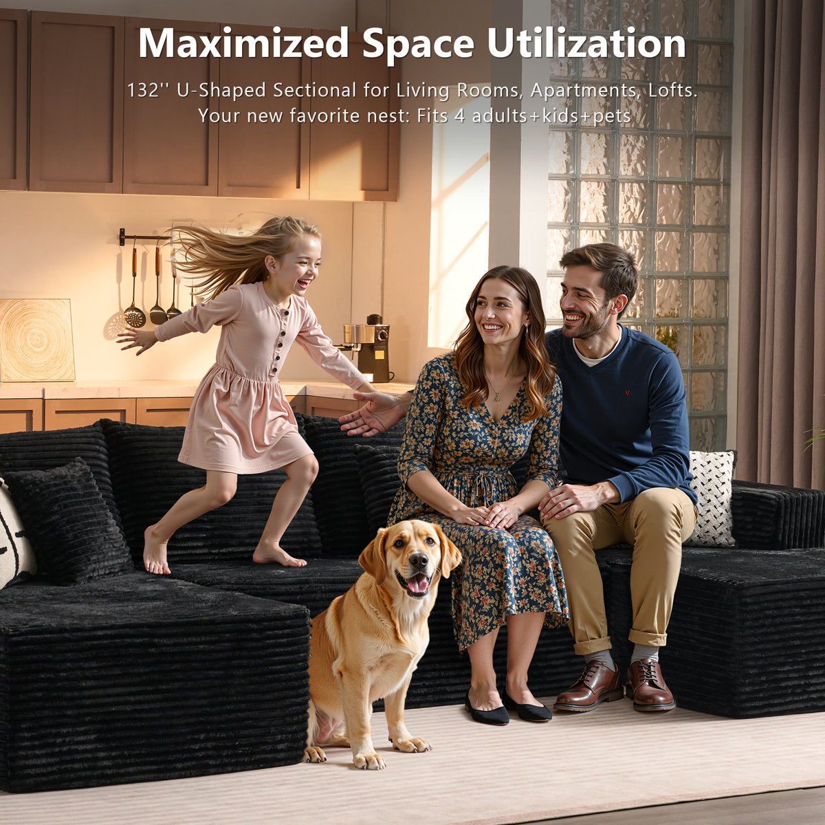 4-Seater Oversized Modular Corduroy Sectional Couch