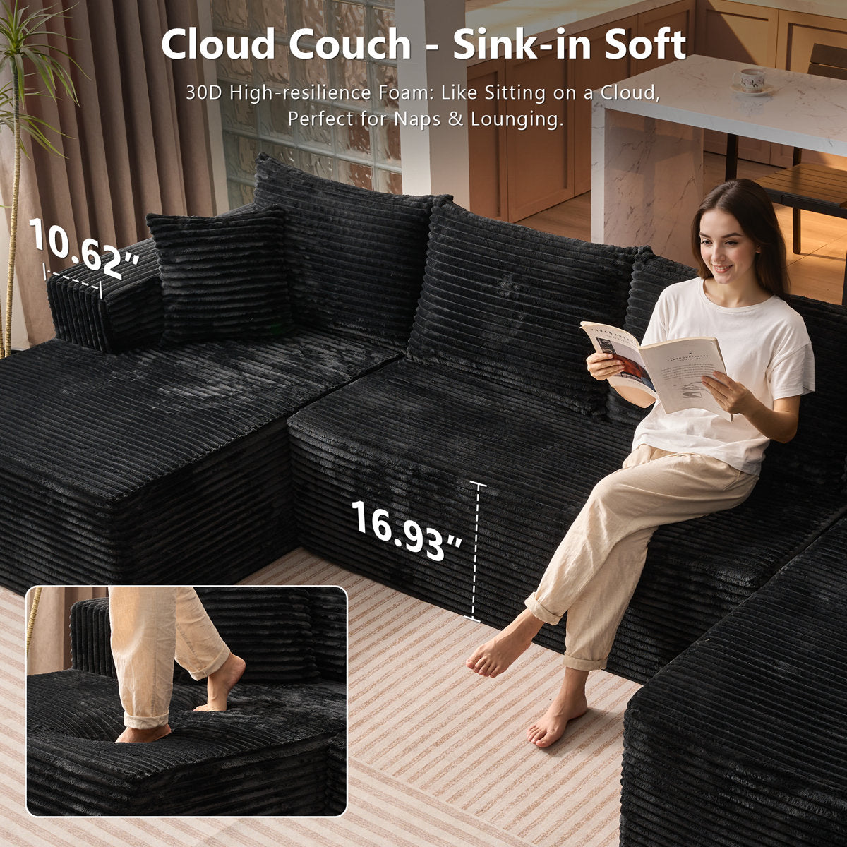 4-Seater Oversized Modular Corduroy Sectional Couch