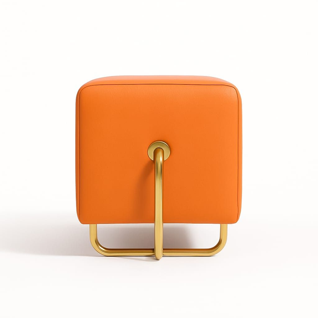 Leatherette Pouf (Finish Color - Orange, Pre Assembled)