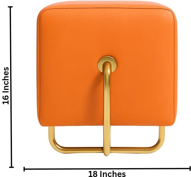 Leatherette Pouf (Finish Color - Orange, Pre Assembled)
