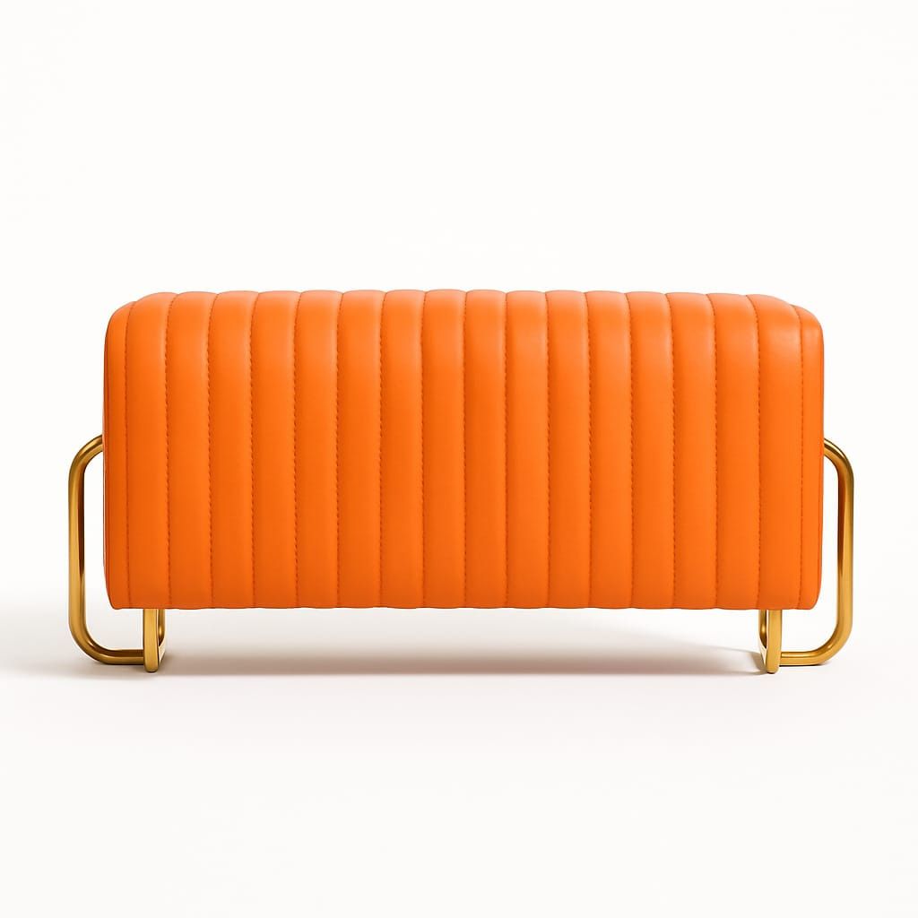 Leatherette Pouf (Finish Color - Orange, Pre Assembled)
