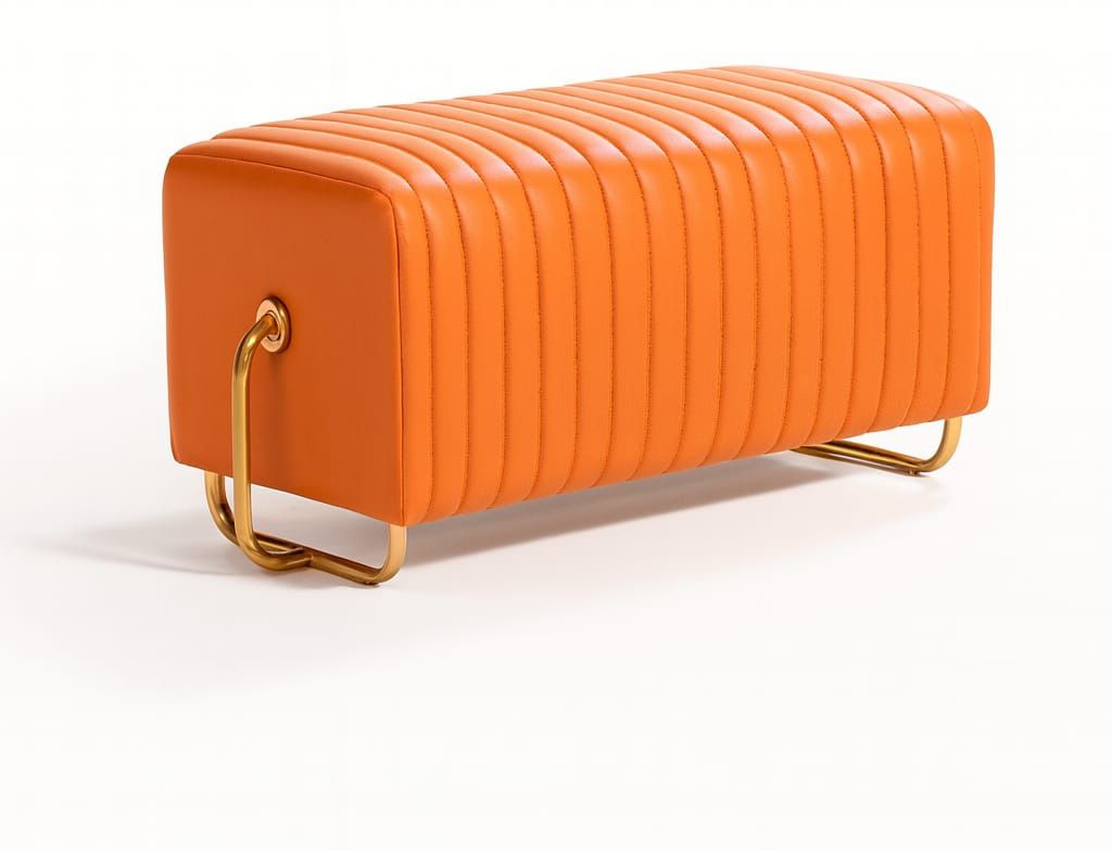 Leatherette Pouf (Finish Color - Orange, Pre Assembled)