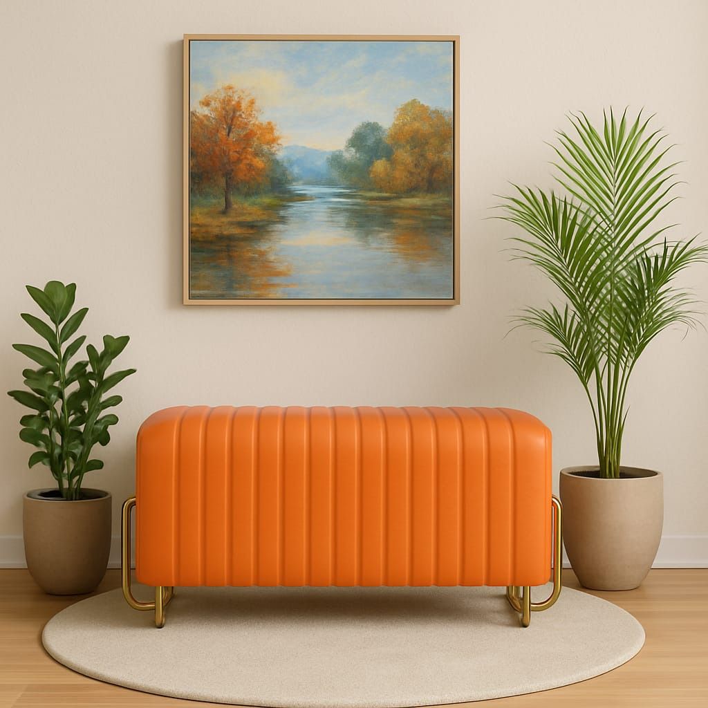 Leatherette Pouf (Finish Color - Orange, Pre Assembled)