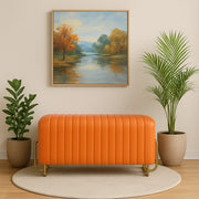 RECLINEX INDIA Puffy Stool In Orange Leather