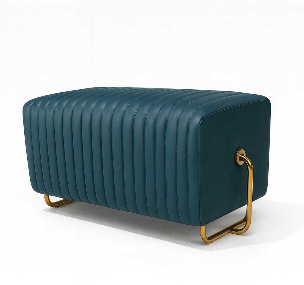 Leatherette Pouf (Finish Color - Teal, Pre Assembled)
