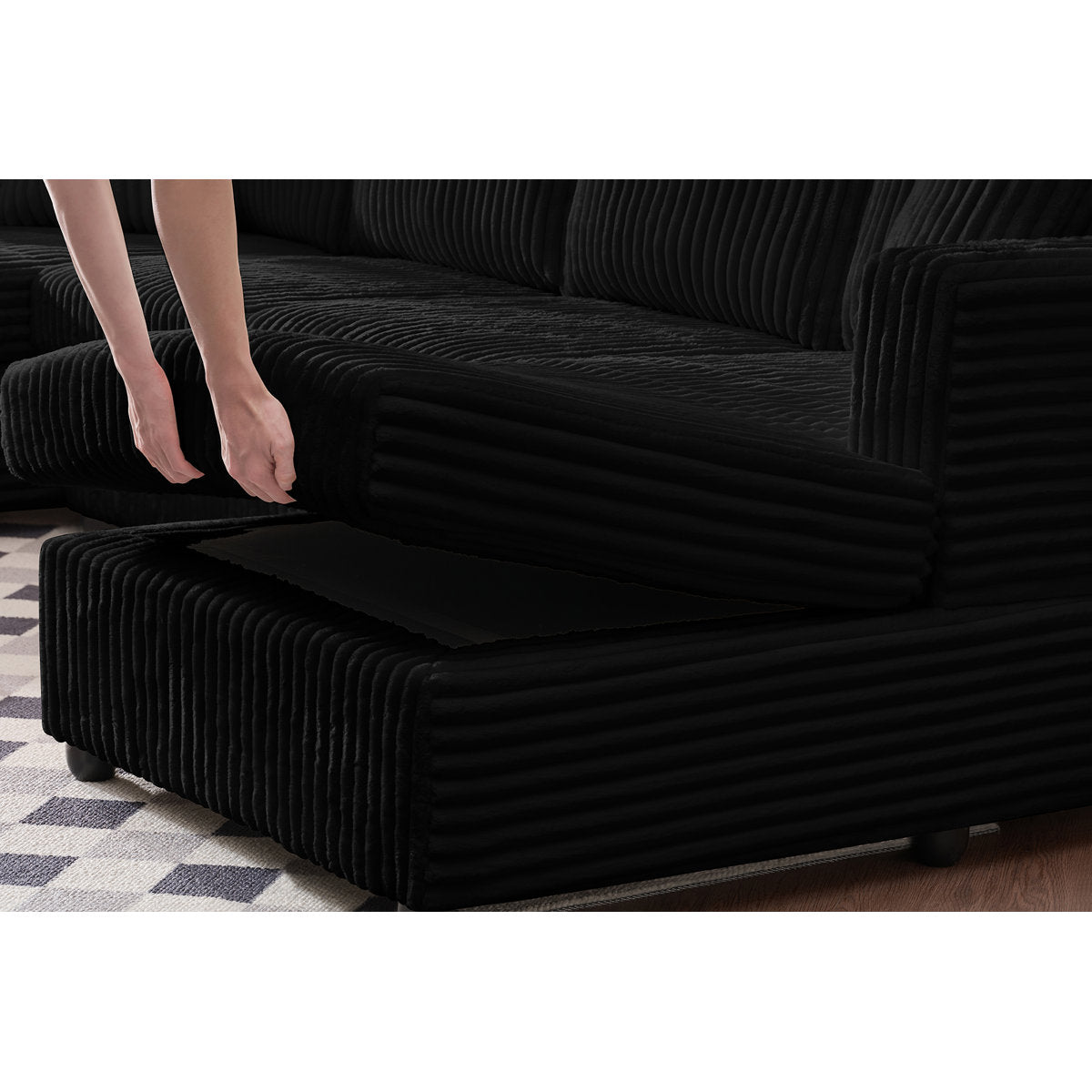 4 Seat U Sectional Couch, 110'' W Corduroy Sofa With Double Chaises