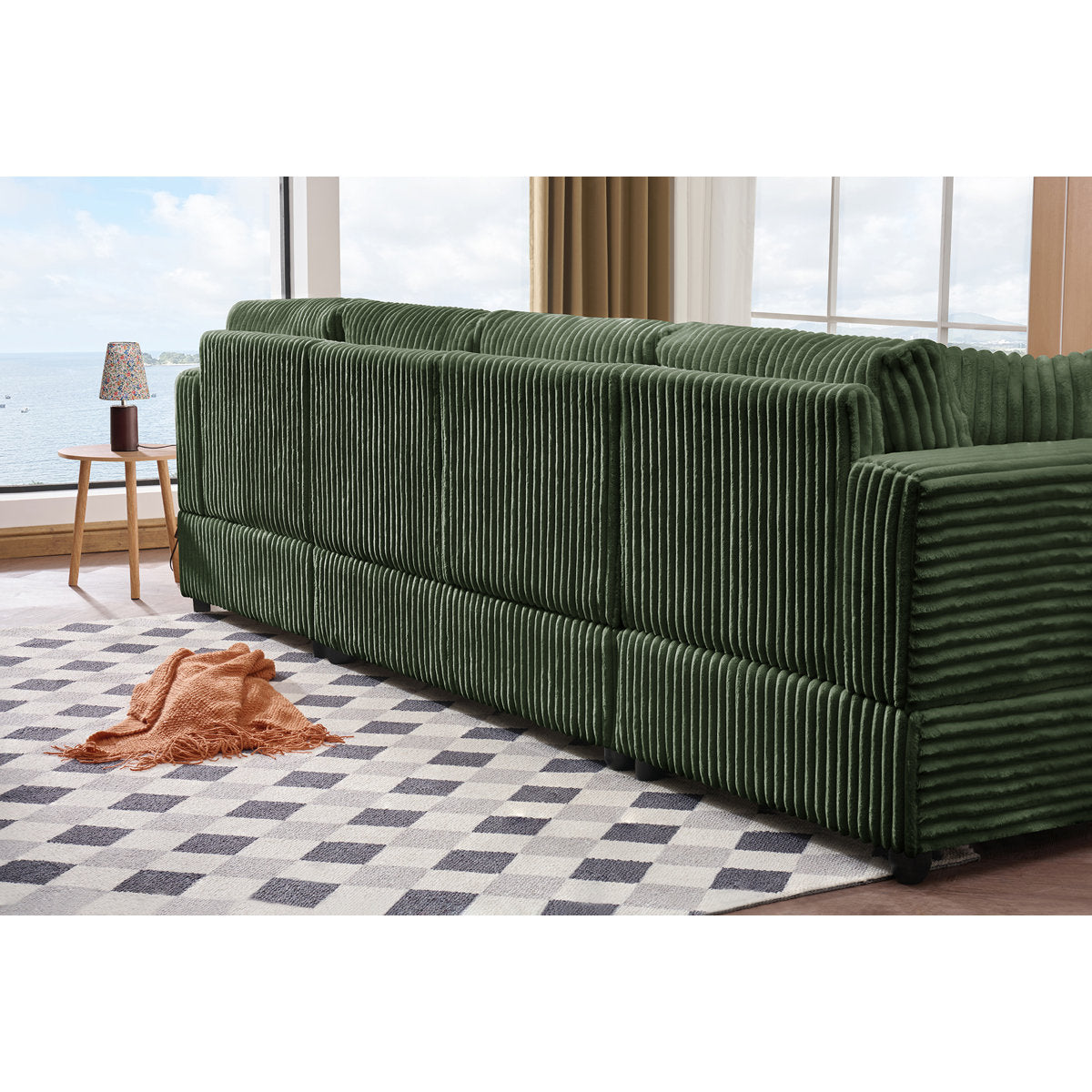 4 Seat U Sectional Couch, 110'' W Corduroy Sofa With Double Chaises