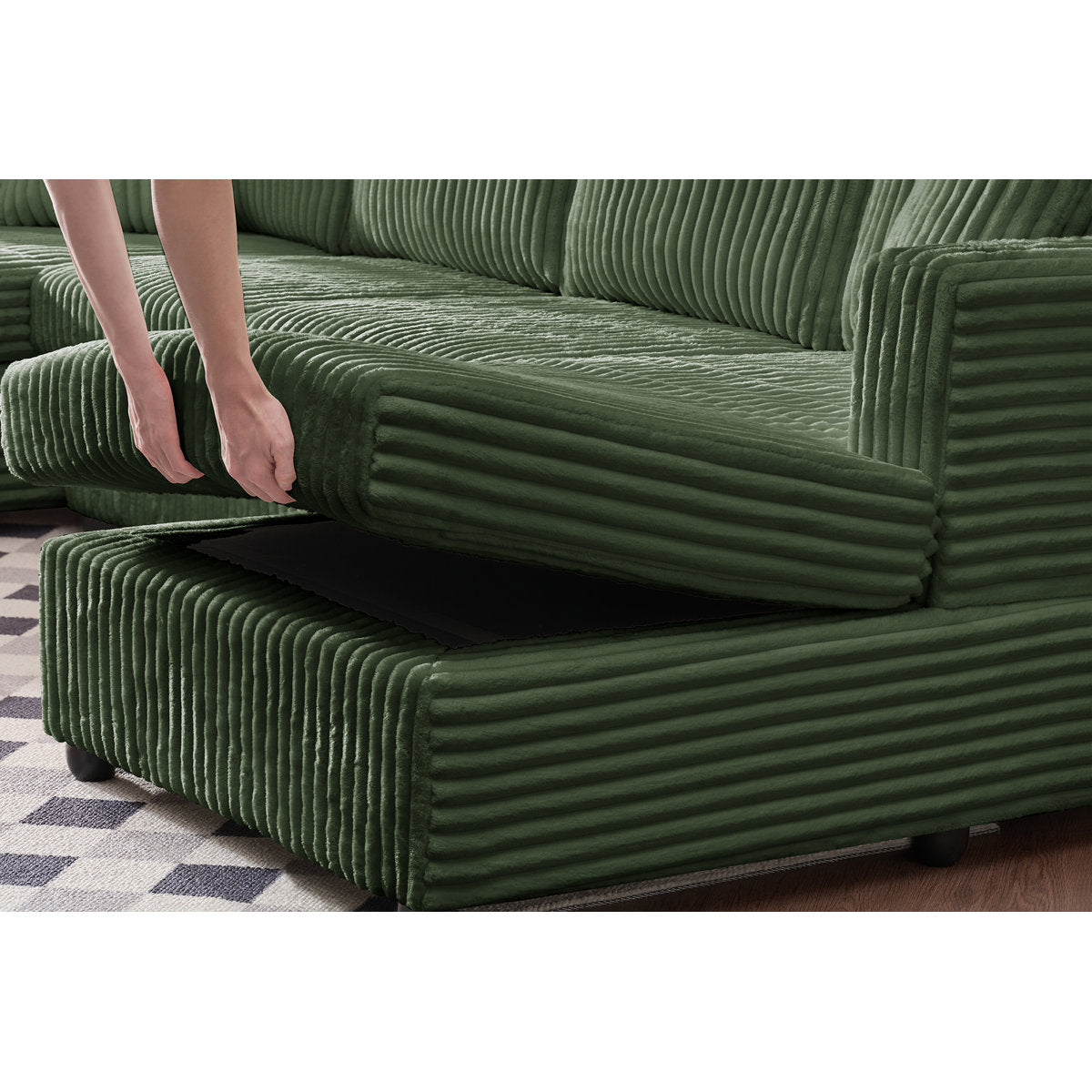 4 Seat U Sectional Couch, 110'' W Corduroy Sofa With Double Chaises