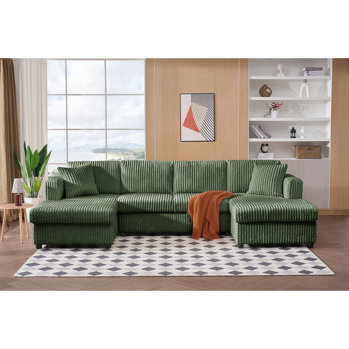 4 Seat U Sectional Couch, 110'' W Corduroy Sofa With Double Chaises