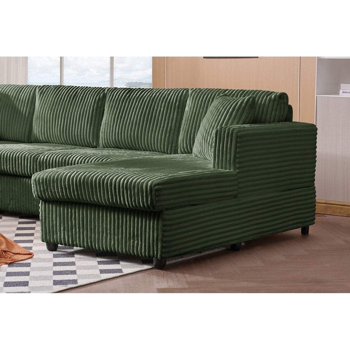 4 Seat U Sectional Couch, 110'' W Corduroy Sofa With Double Chaises