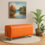 Leatherette Pouf (Finish Color - Orange, Pre Assembled)