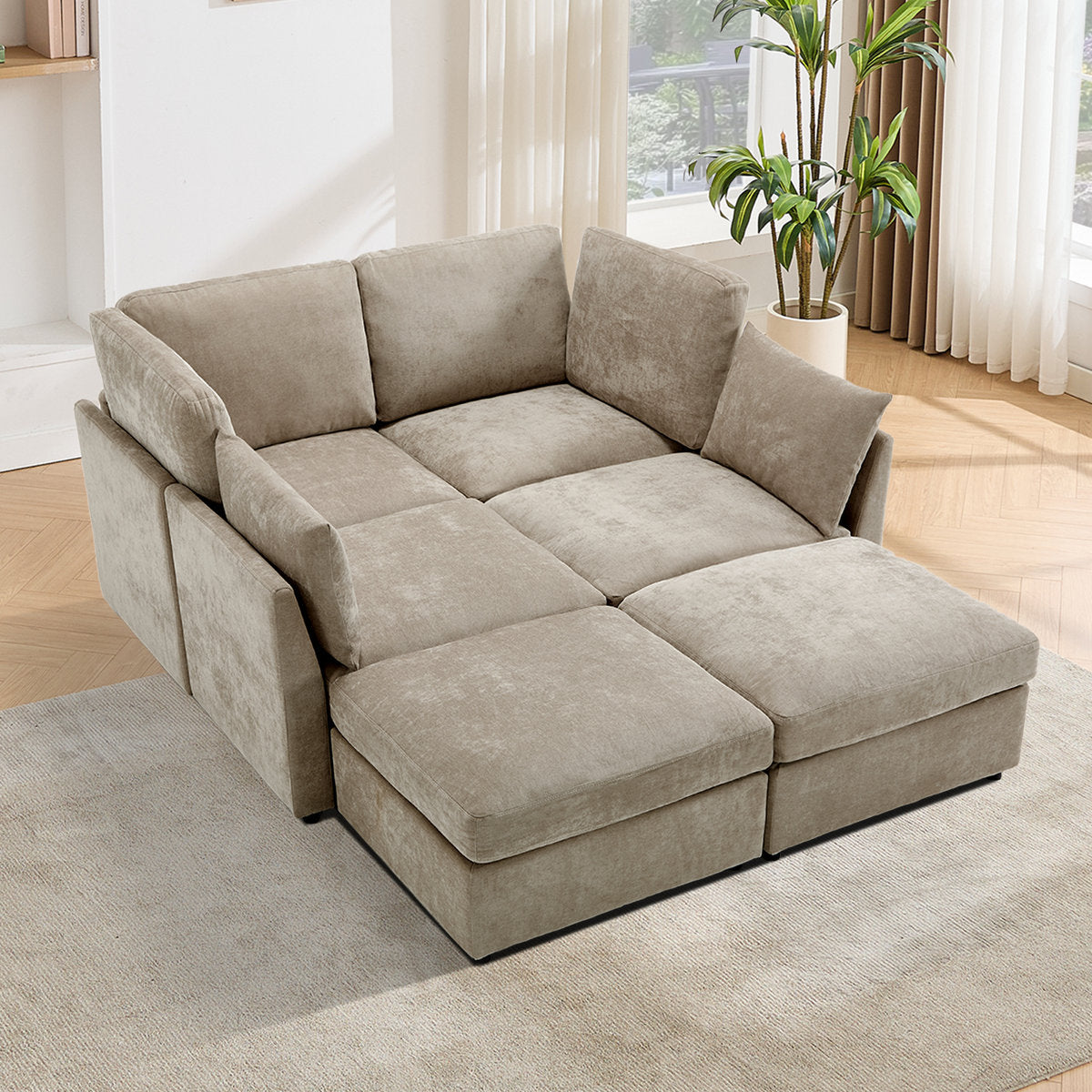 6-Piece Modular Sofa Upholstered Sectional U Shaped Cloud Couch