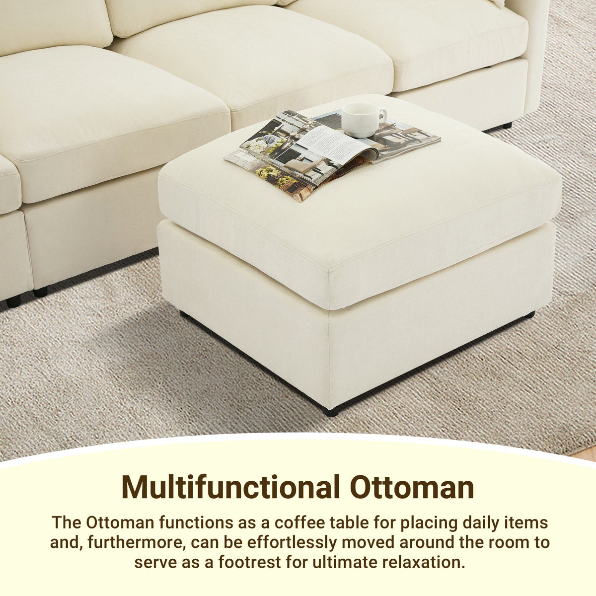 6-Piece Modular Sofa Upholstered Sectional U Shaped Cloud Couch