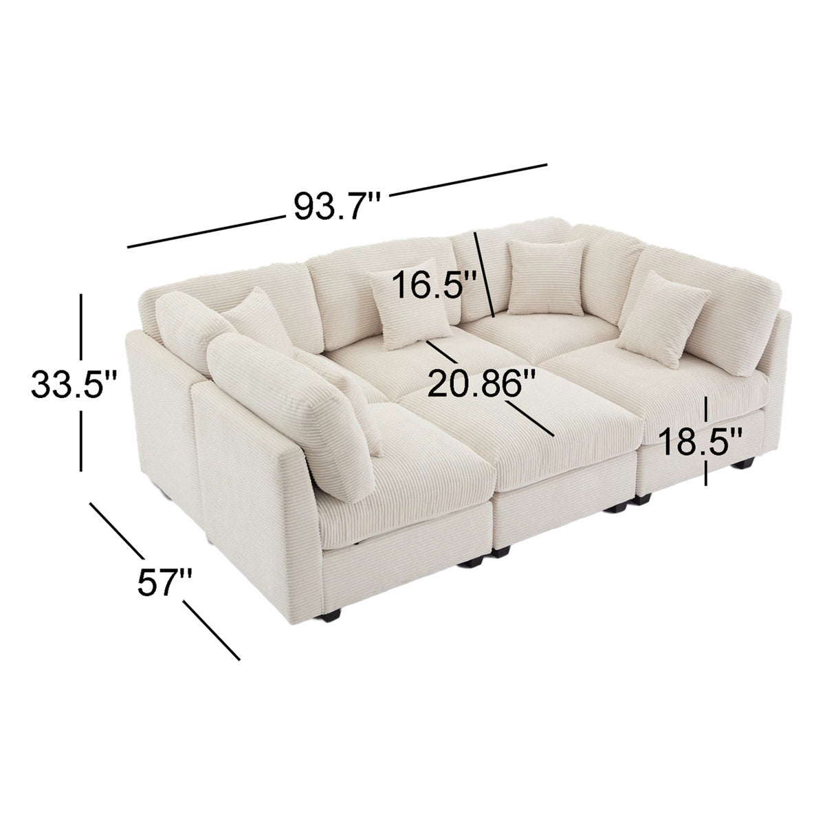 6-piece Corduroy Sleeper Sectional