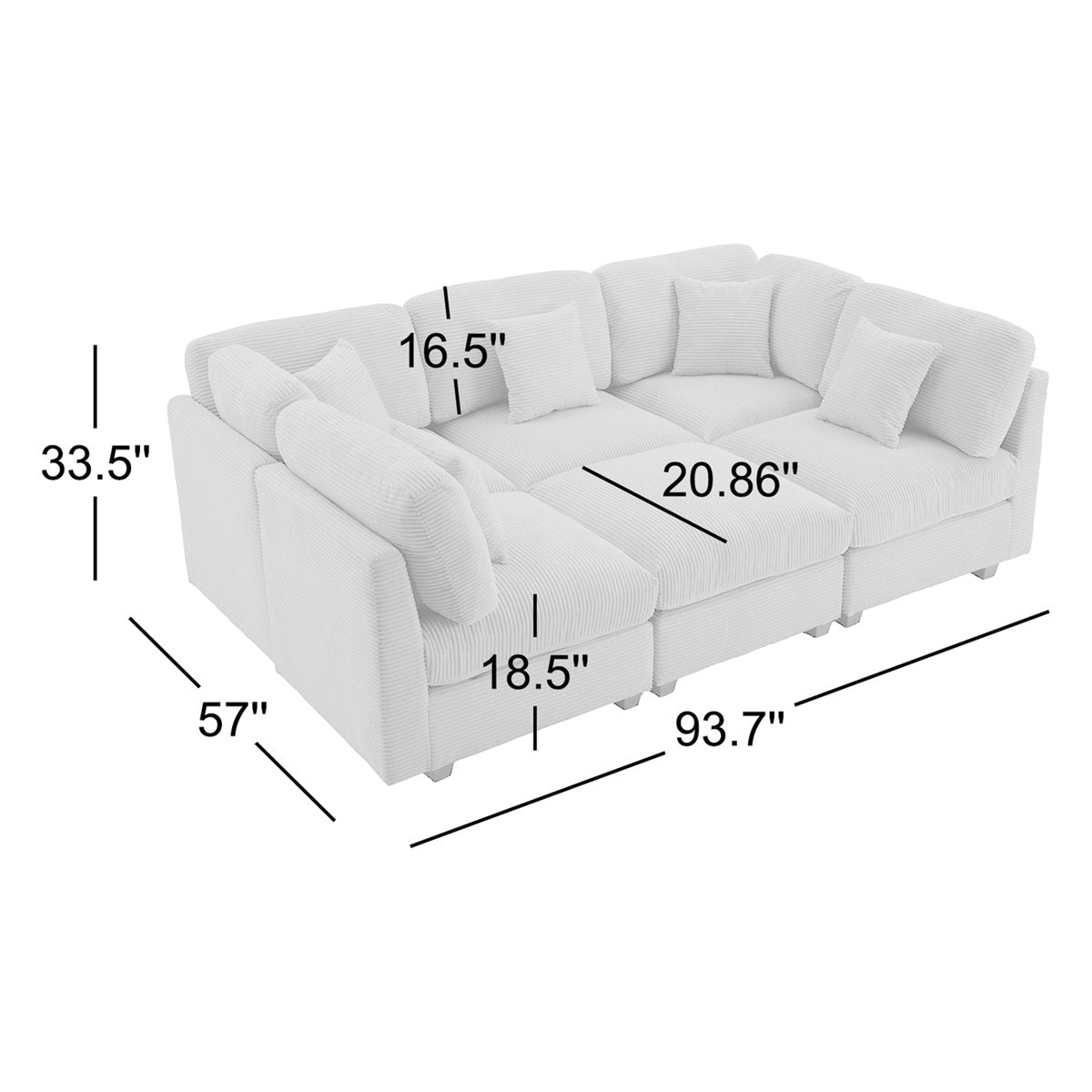 6-piece Corduroy Sleeper Sectional